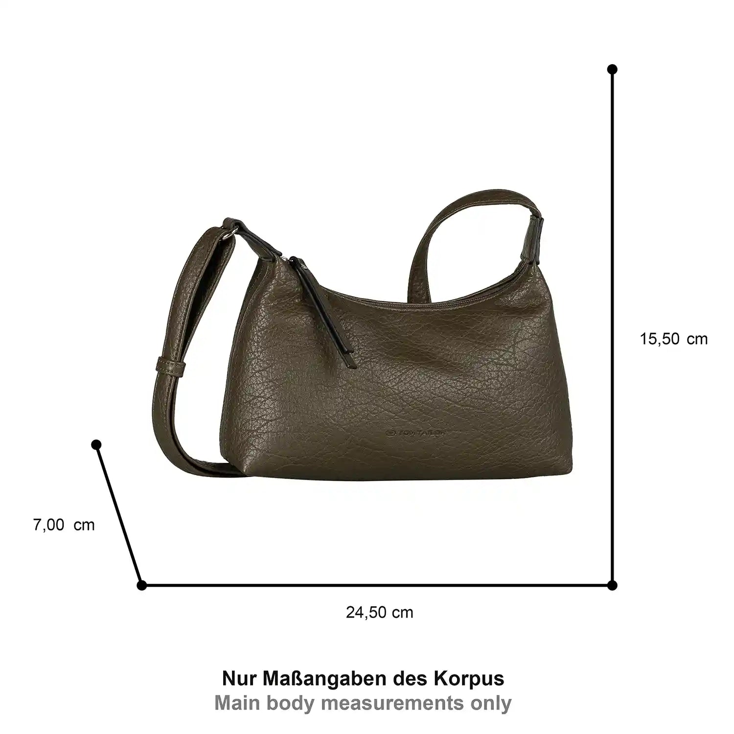 Verstellbarer Schulterriemen der Tom Tailor Evelina Cross Bag S 25 cm Khaki für komfortables Tragen