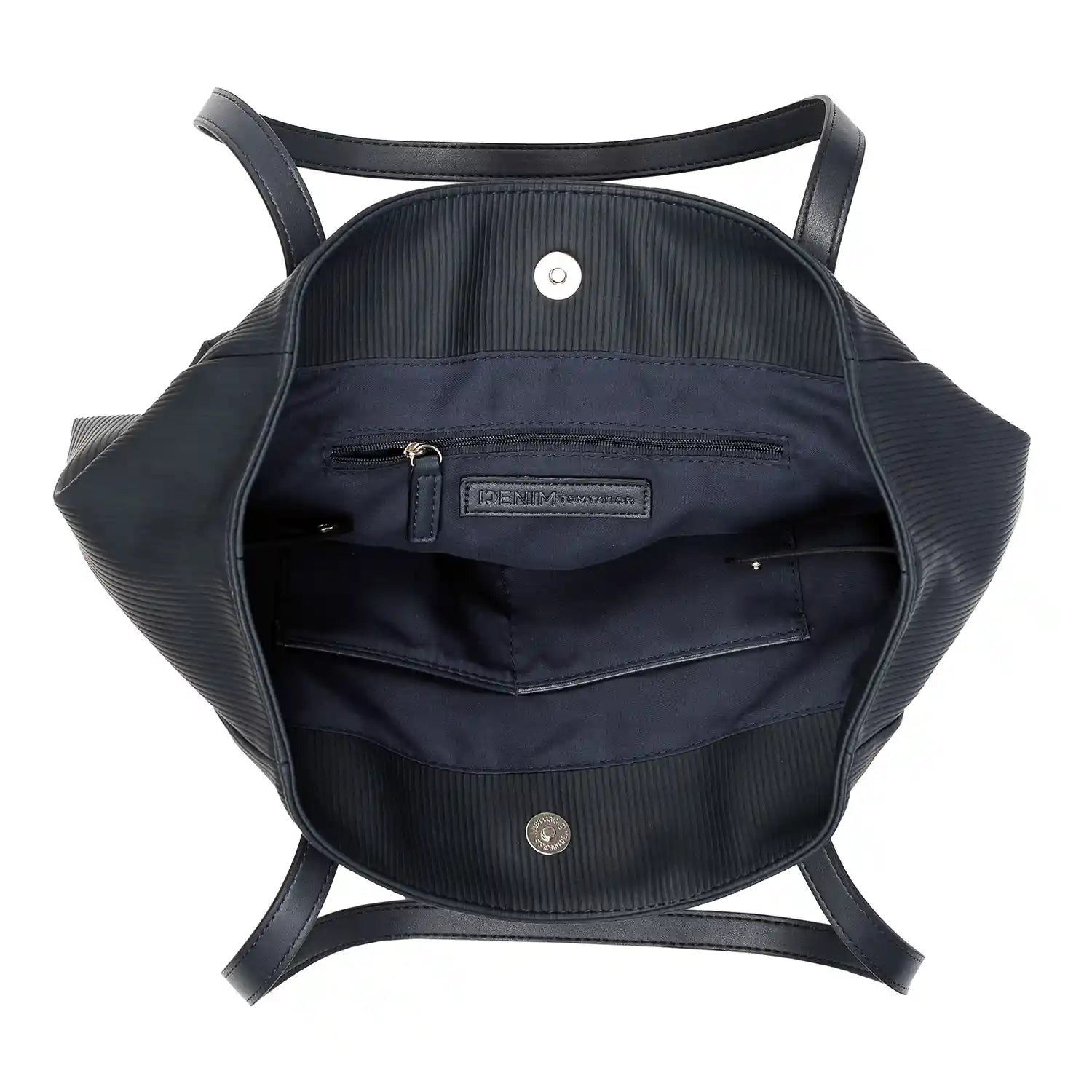 Tom Tailor Denim Arona Cord Shopper M No Zip 42 cm - Dunkelblaue Cord-Tasche ohne Reißverschluss und mit praktischen Innenfächern