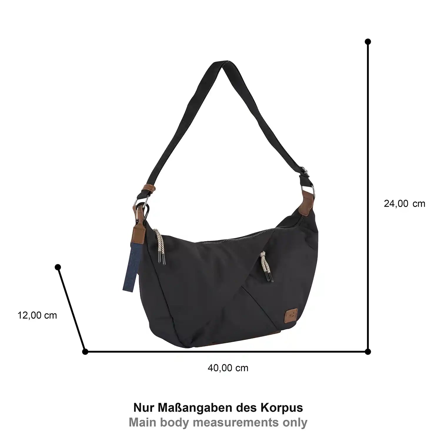 Maßangaben der schwarzen Camel Active Aurum Hobo Bag L 40 cm