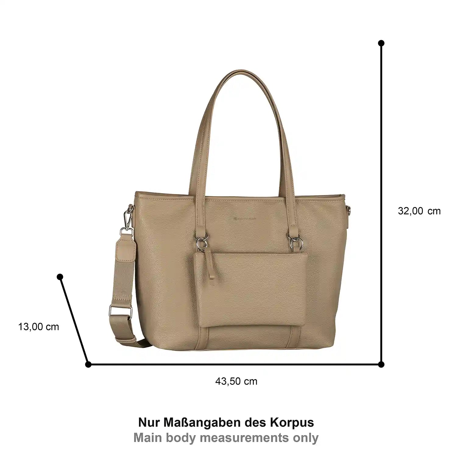 Verstellbare Schulterriemen der Tom Tailor Jamila Zip Shopper L Taupe für komfortables Tragen