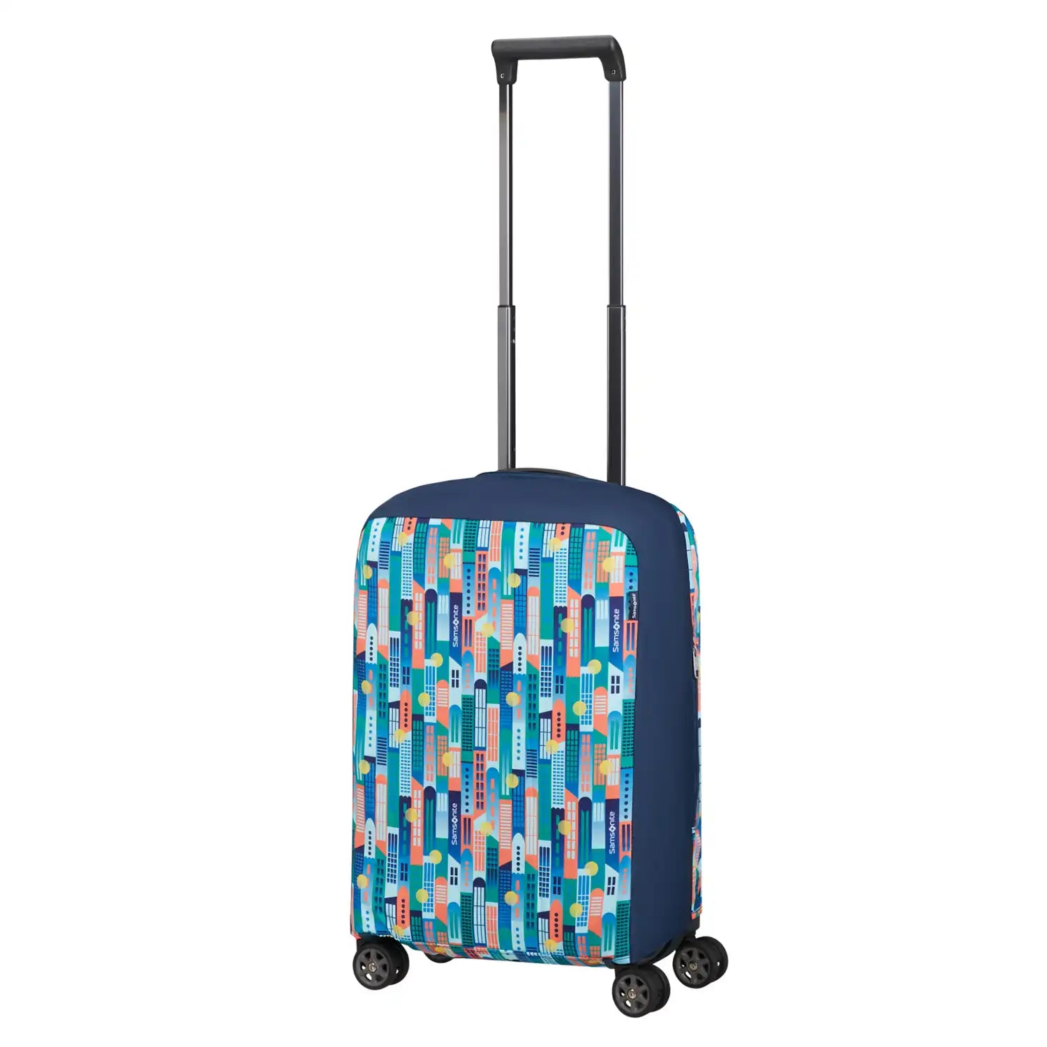 Samsonite TA Revolution faltbare Kofferhülle Größe S im modernen City Print Design – strapazierender Schutzbezug für Handgepäckkoffer