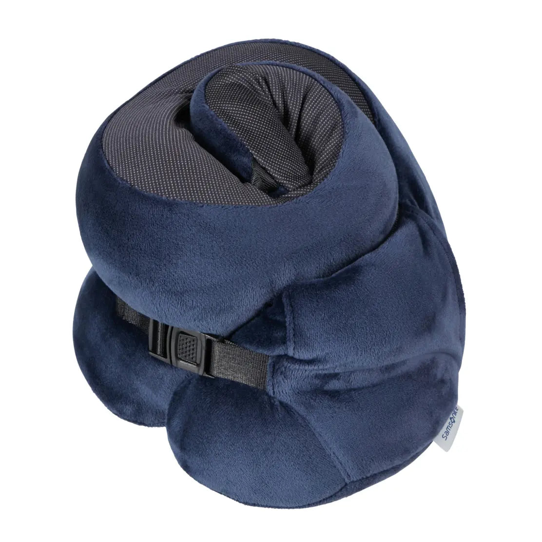 Samsonite TA Revolution Ergonomic Memory Foam Pillow – Midnight Blue, platzsparend zusammengerollt für einfaches Verstauen
