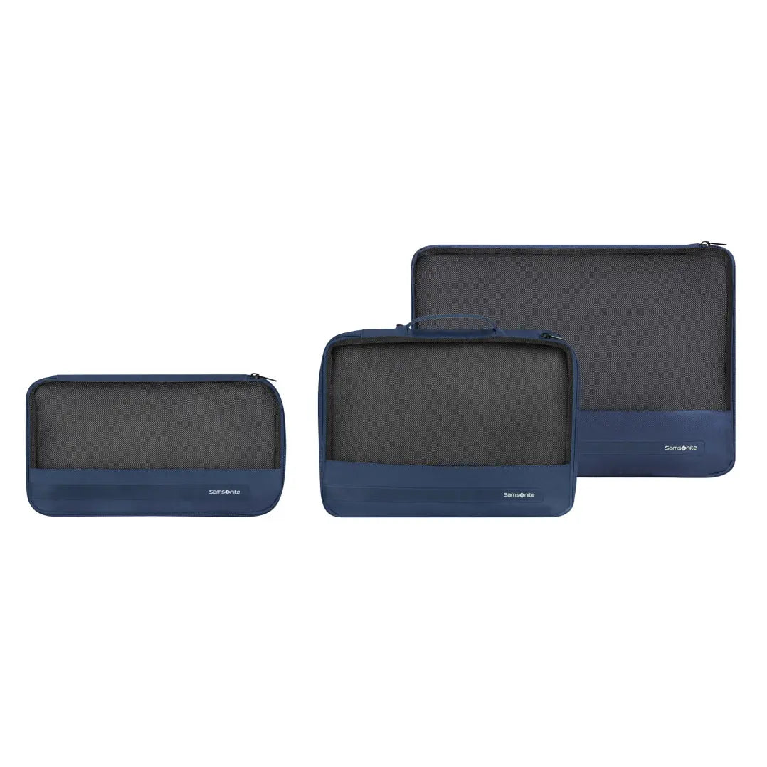 Samsonite TA Revolution Set of 3 Packing Cubes in Midnight Blue – dreiteiliges Packwürfel-Set für effizientes Kofferpacken