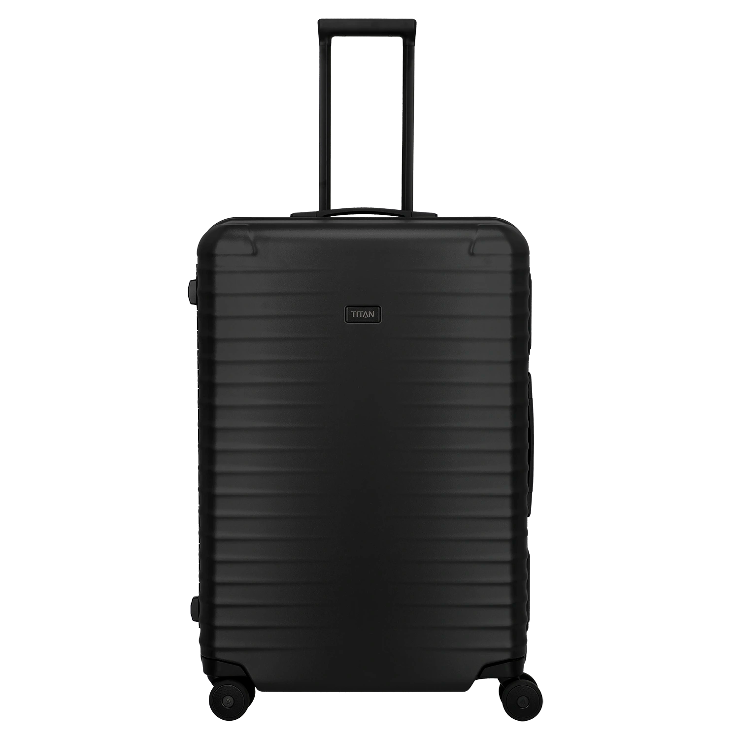 Titan Overseas 4-Rad Trolley L in 75 cm in Nightshade Black – frontale Ansicht des Hartschalenkoffers