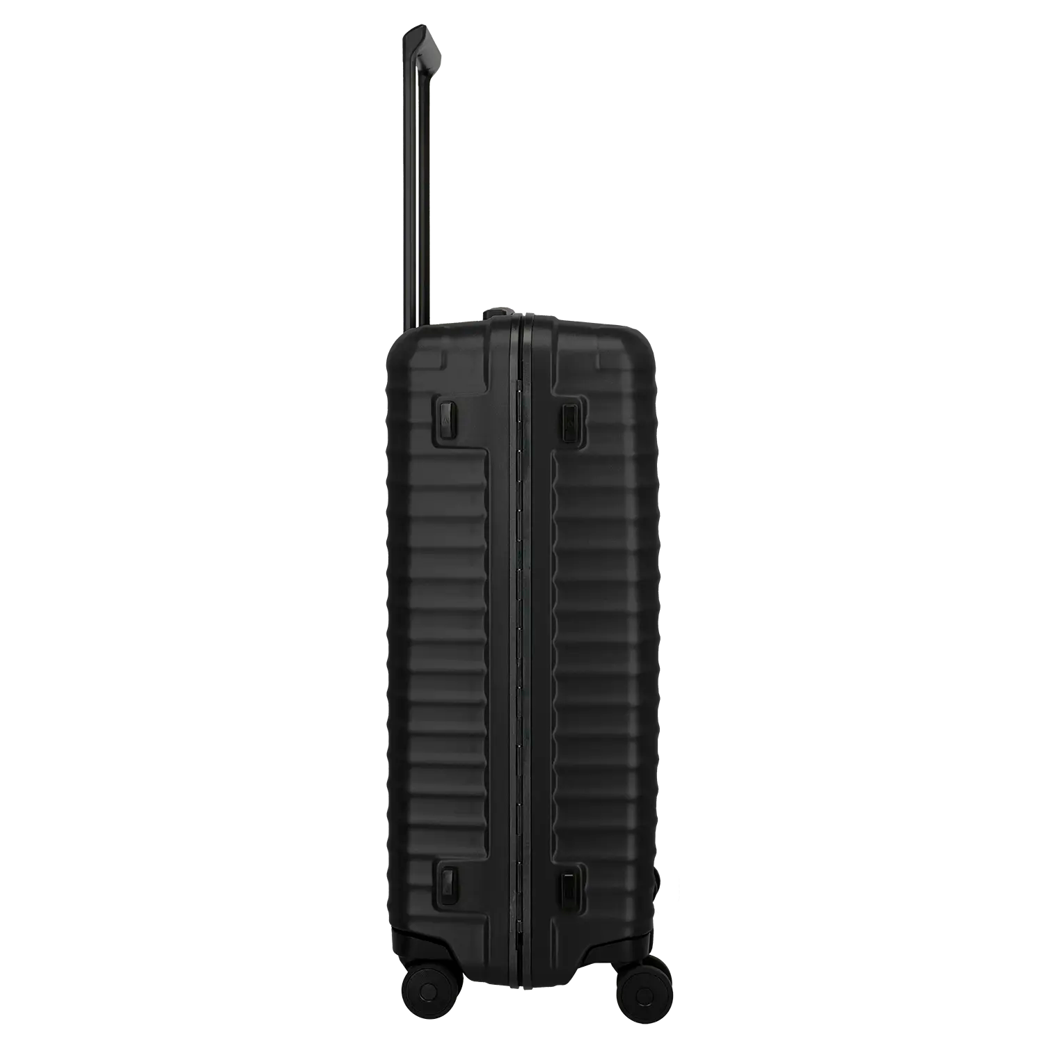 Titan Overseas großer 4-Rad Trolley 75 cm in Schwarz – Seitenansicht mit ausgezogenem Teleskopgestänge