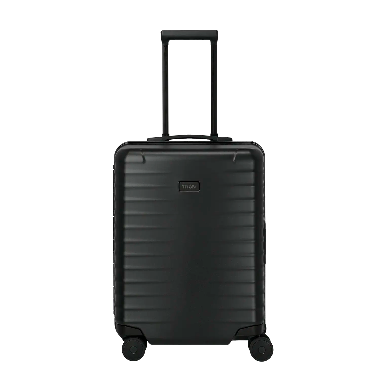Kleiner Kabinenkoffer Titan Overseas 4-Rad Trolley S23 55 cm in Nightshade Black - Frontansicht mit Teleskopgriff