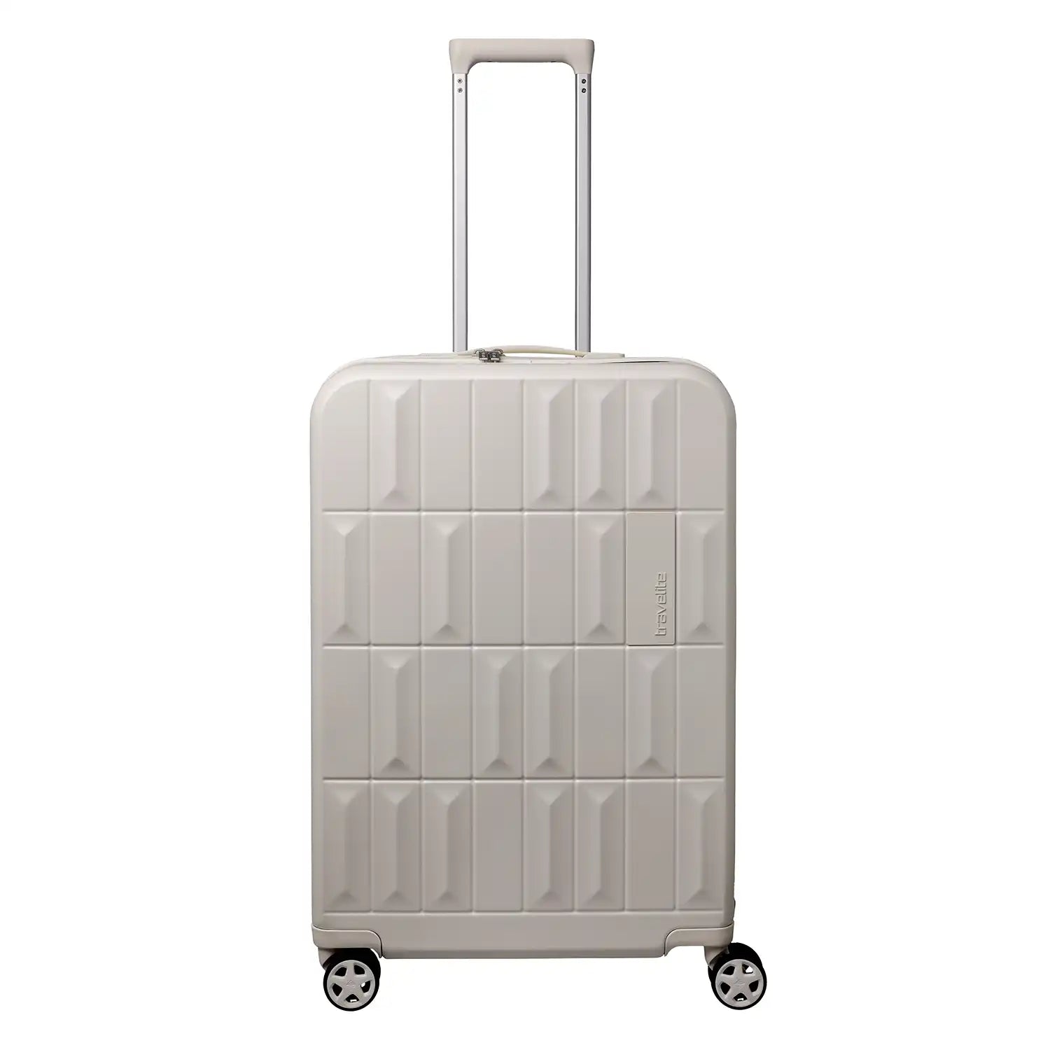 Travelite Panello 4-Rollen Trolley M 65 cm in Ivory – stilvoller mittelgroßer Reisekoffer mit robuster Hartschale und vier Doppelrollen