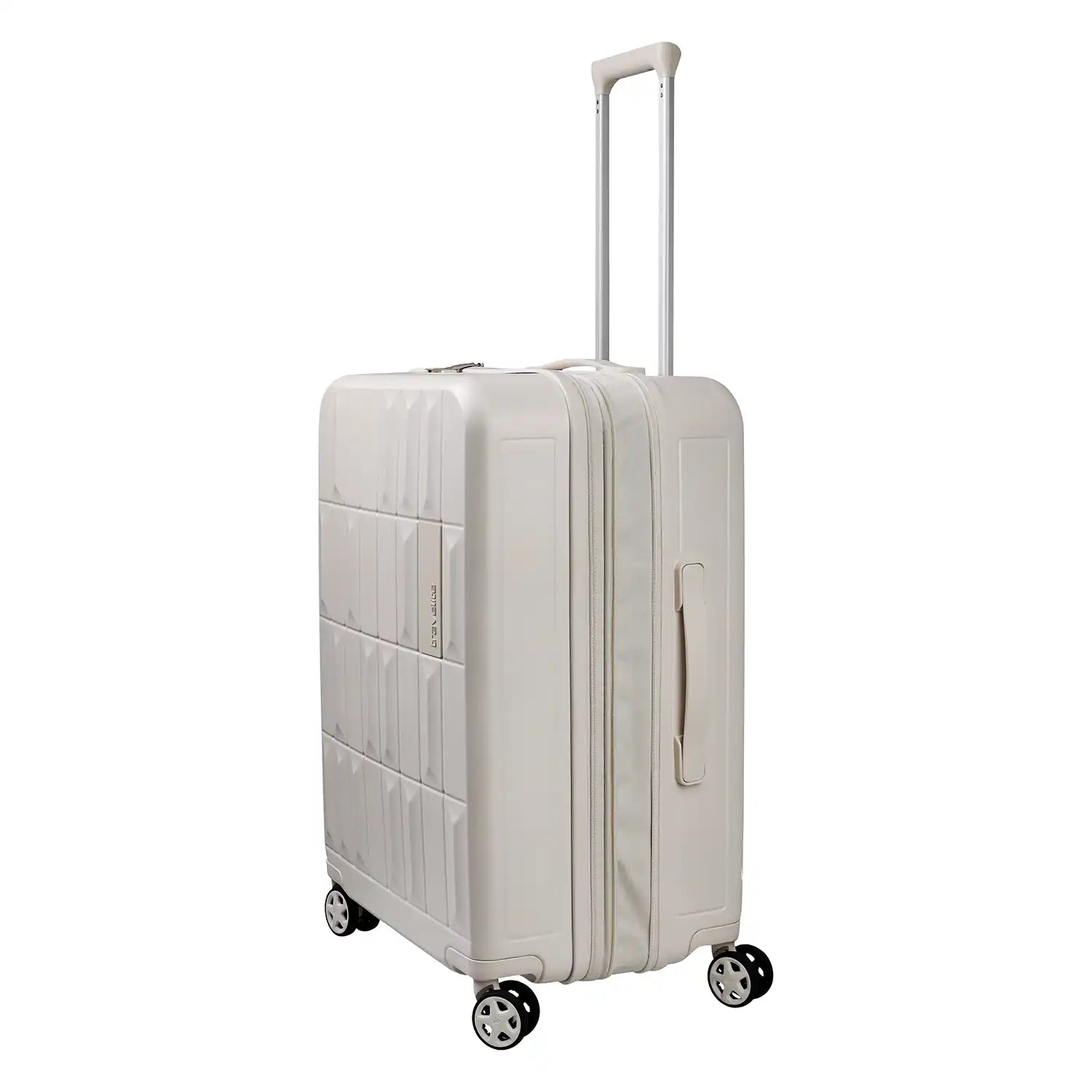 Seitenaufnahme des Travelite Panello Trolley M – Ivory mit Dehnfalte zur Volumenerweiterung