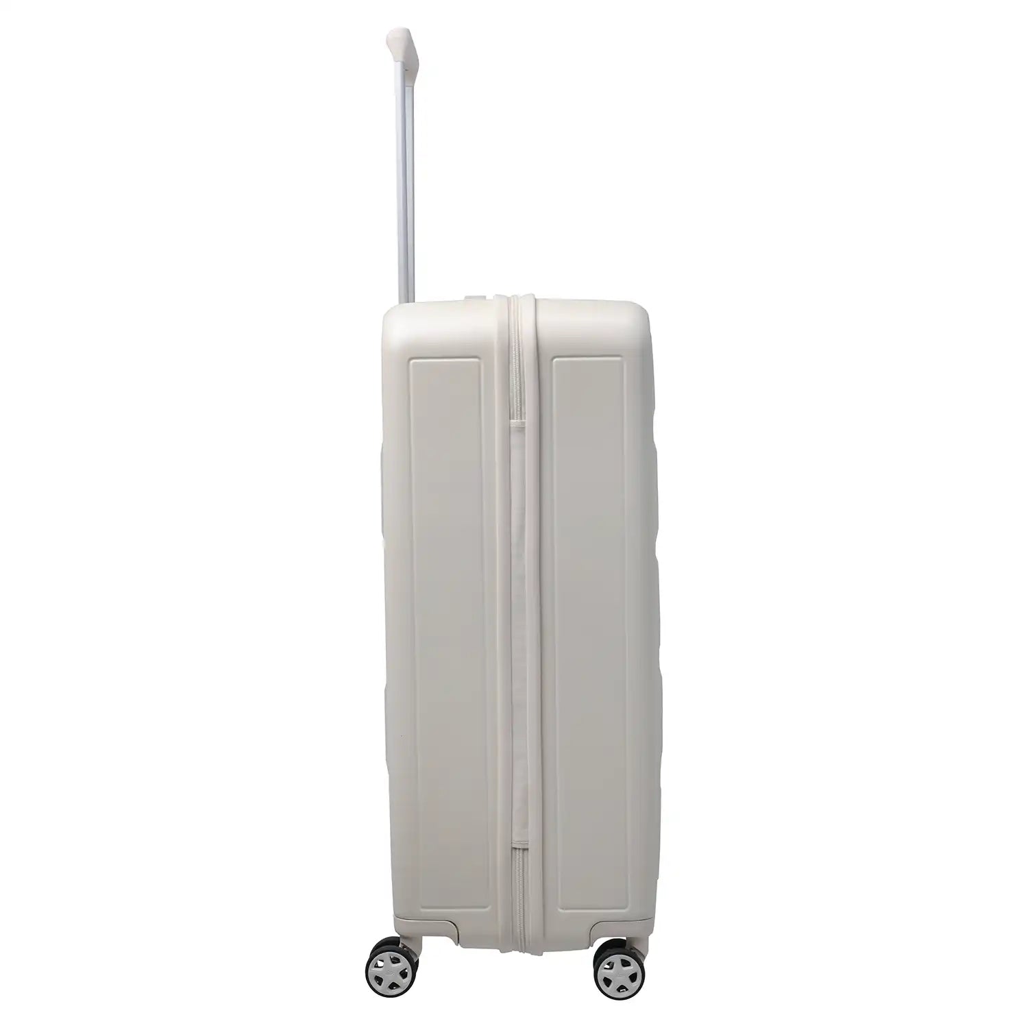 Seitenansicht Travelite Panello 4-Rollen Trolley L 76 cm – Ivory, stilvoller Hartschalenkoffer für komfortables Reisen und viel Stauraum