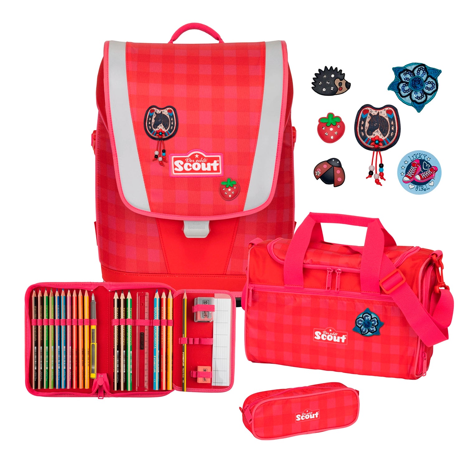 Scout Ultra school bag set 4-piece - red gingham