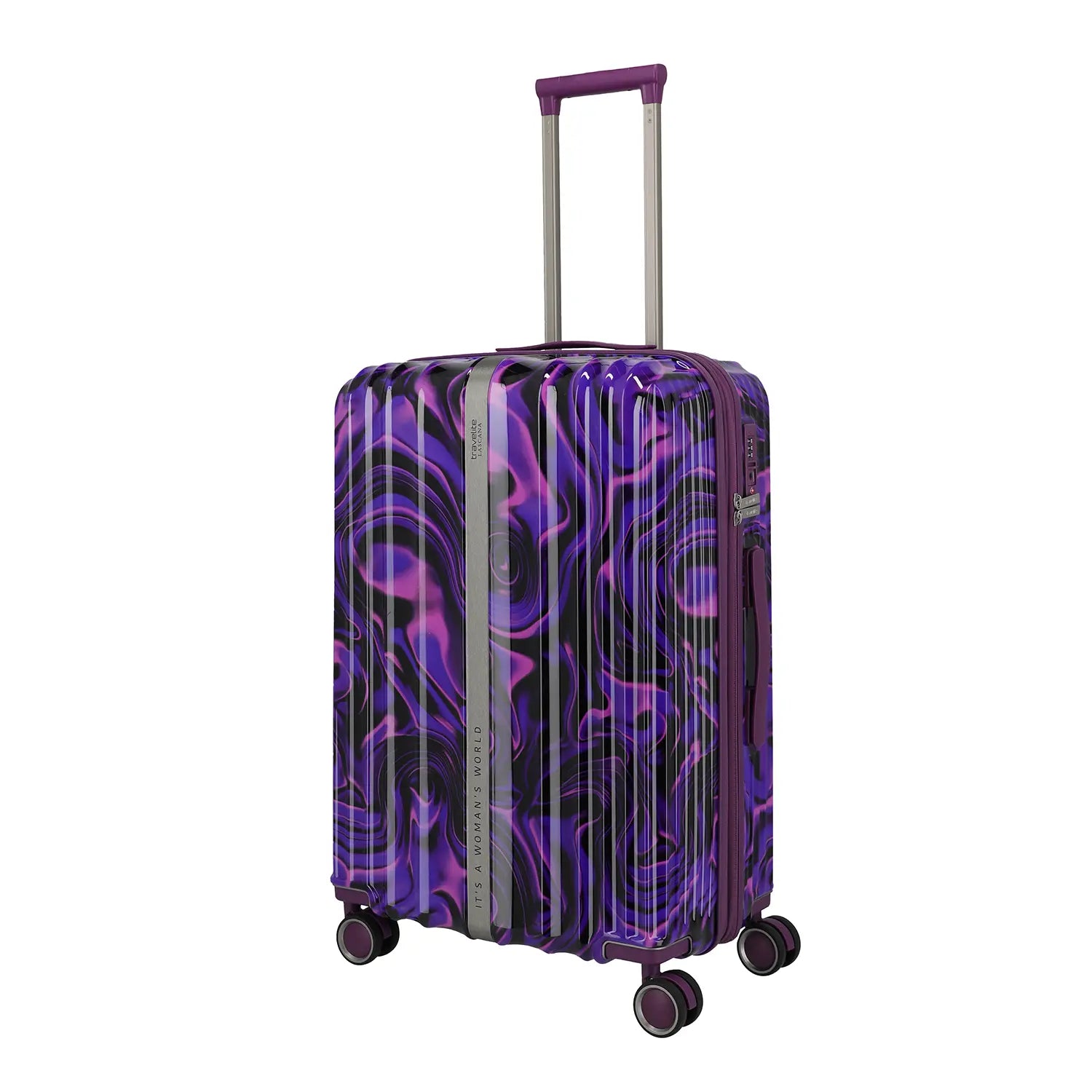 Travelite Lascana Edition Trolley M 65 cm Purple Swirl - Seitenansicht mit 4 Rollen und Teleskopgriff