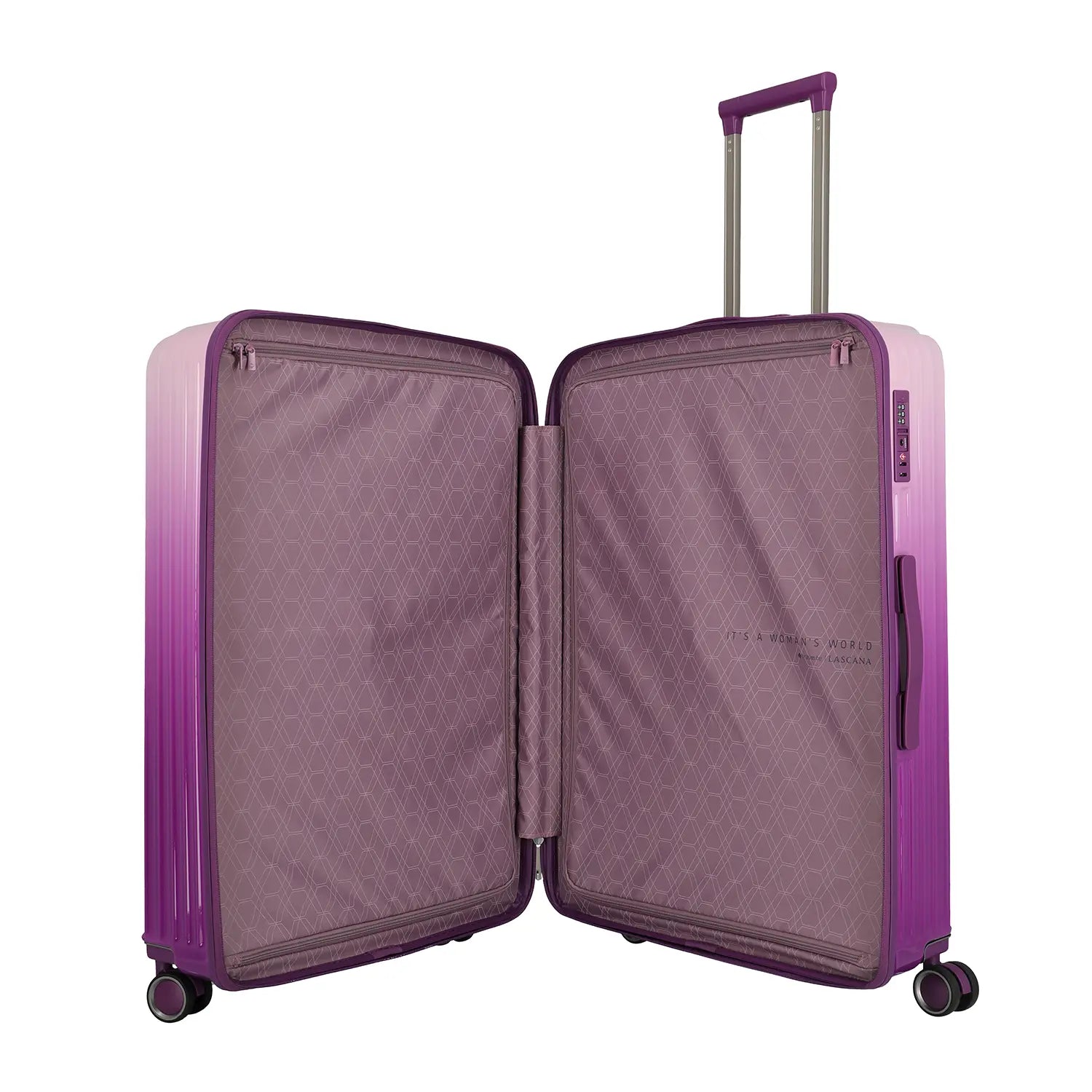 Durchdachte Inneneinteilung des 76 cm Trolleys mit Kreuzpackgurten und Dehnfalte für maximalen Staurau