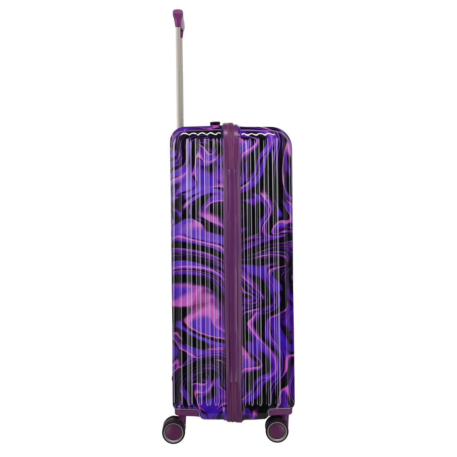 Travelite Lascana Edition Trolley L 76 cm Purple Swirl - Seitenansicht mit 4 Rollen und Teleskopgriff
