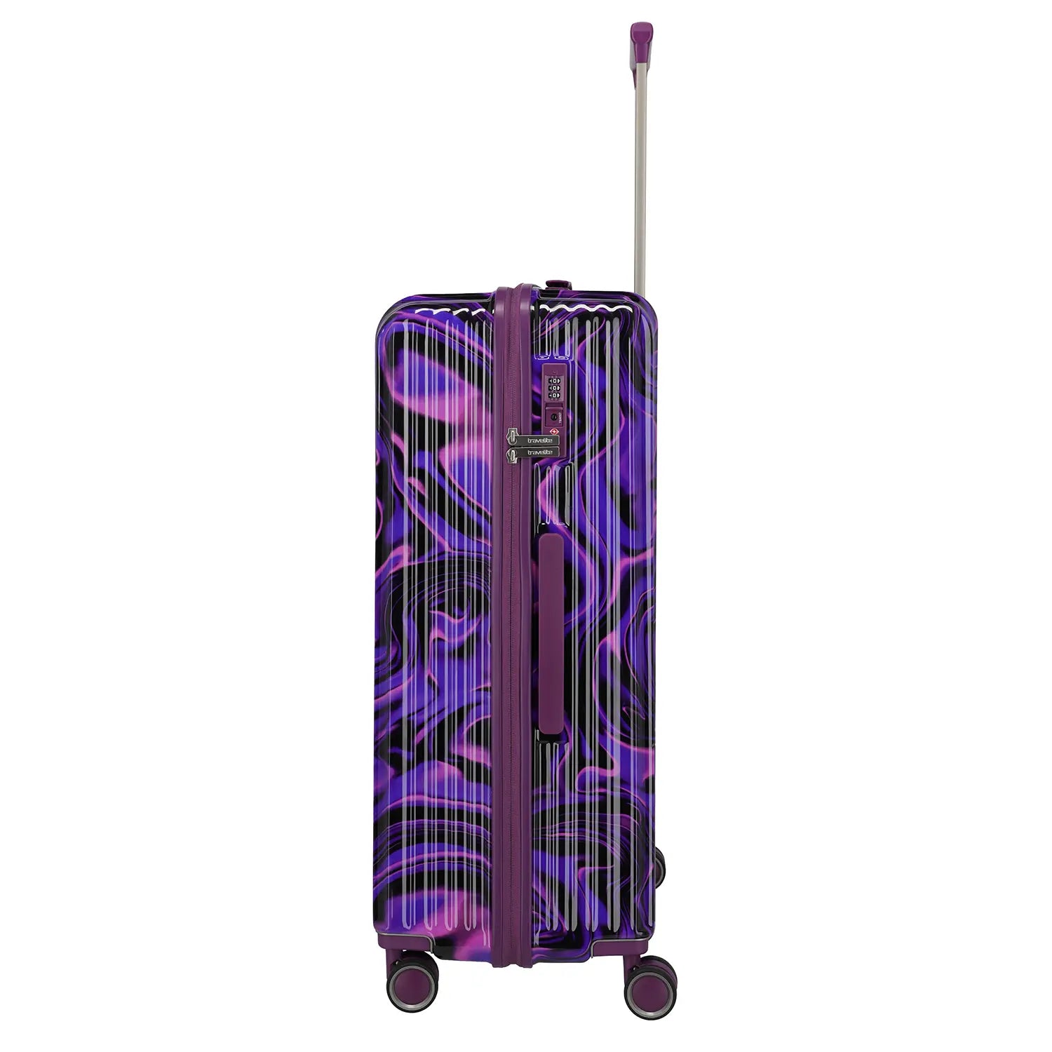 Travelite Lascana Edition Trolley L 76 cm Purple Swirl - Seitenansicht mit TSA-Zahlenschloss
