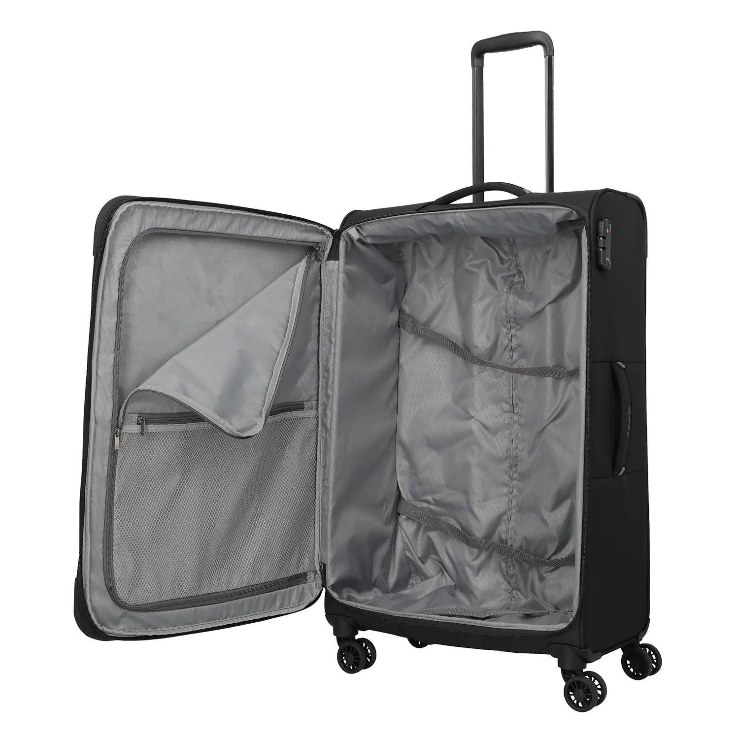 Travelite Umbria 4-Rollen Trolley L in Black - Innenaufteilung mit Packgurten und Netzfach