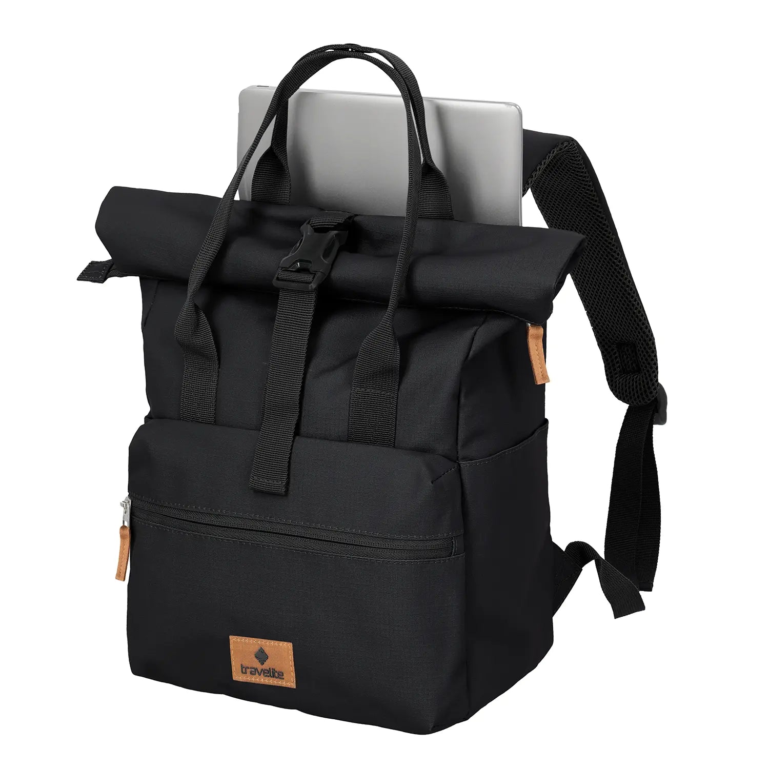 Travelite Basics Rolltop Rucksack 37 cm Schwarz – vielseitiger Begleiter für Schule, Arbeit und Freizeit