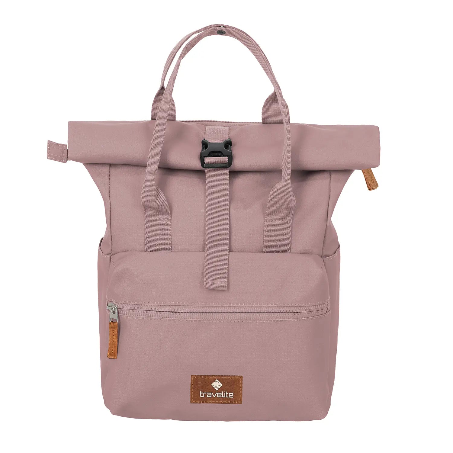 Travelite Basics Short Handle Rollup Rucksack 37 cm Smoky Rose – funktionaler Rolltop-Rucksack für Alltag und Reisen