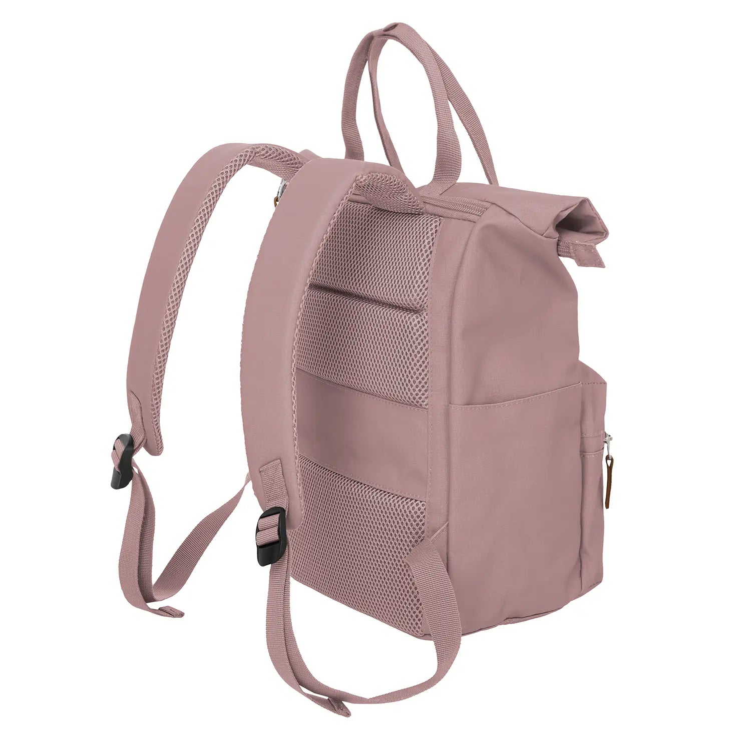 Seitenansicht Travelite Basics Short Handle Rollup Rucksack 37 cm Rosa – praktischer Begleiter mit kurzen Tragegriffen