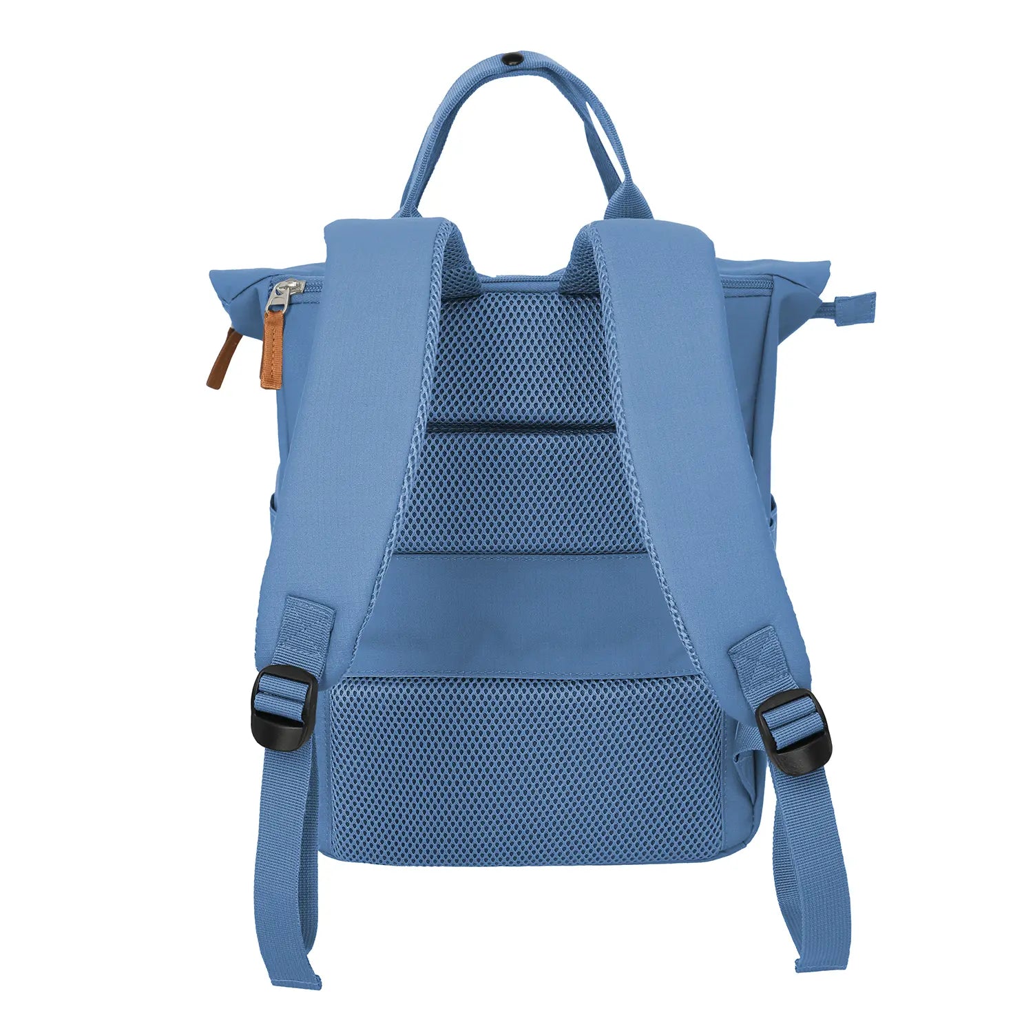 Rückansicht Travelite Basics Short Handle Rollup Backpack Denim – komfortable Schultergurte in Blau