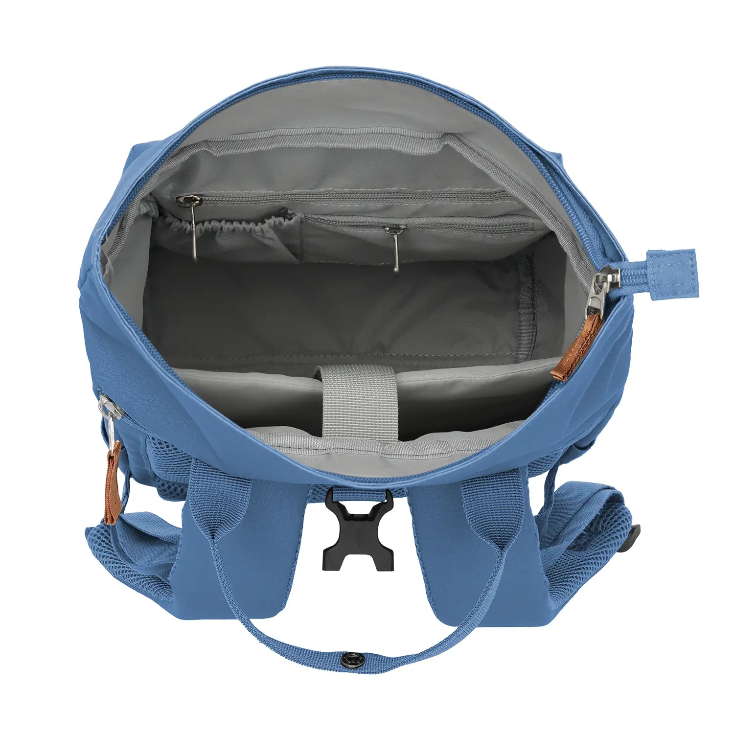 Innenaufnahme Travelite Basics Short Handle Rollup Backpack Denim – urbaner Look im Jeans-Style