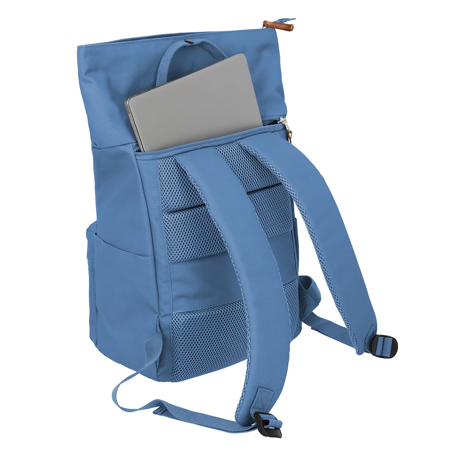 Travelite Basics Rolltop Rucksack 37 cm Denim – leichter und vielseitiger Rucksack für Schule, Arbeit und Reisen mit Laptopfach
