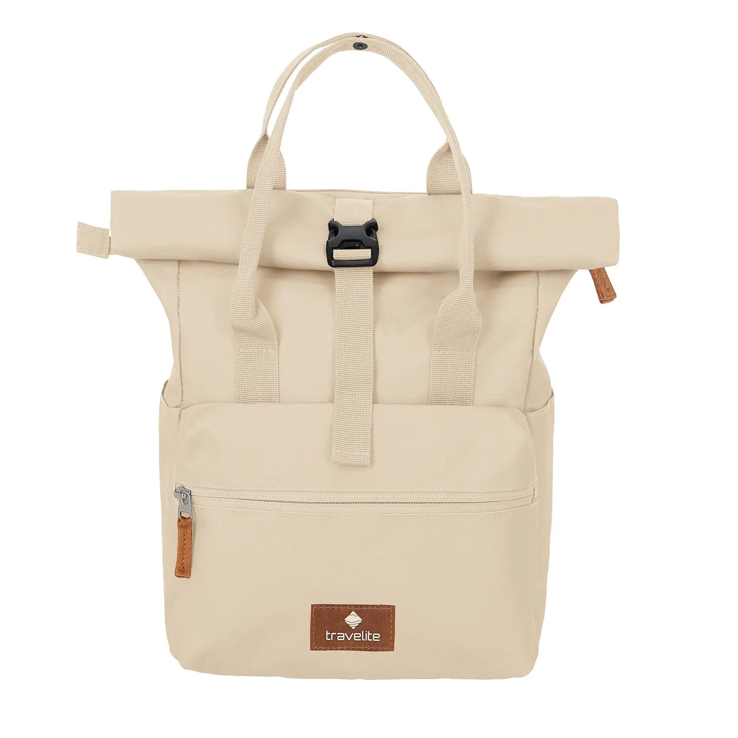 Travelite Basics Short Handle Rollup Rucksack 37 cm Off-White – funktionaler Rolltop-Rucksack für Alltag und Freizeit
