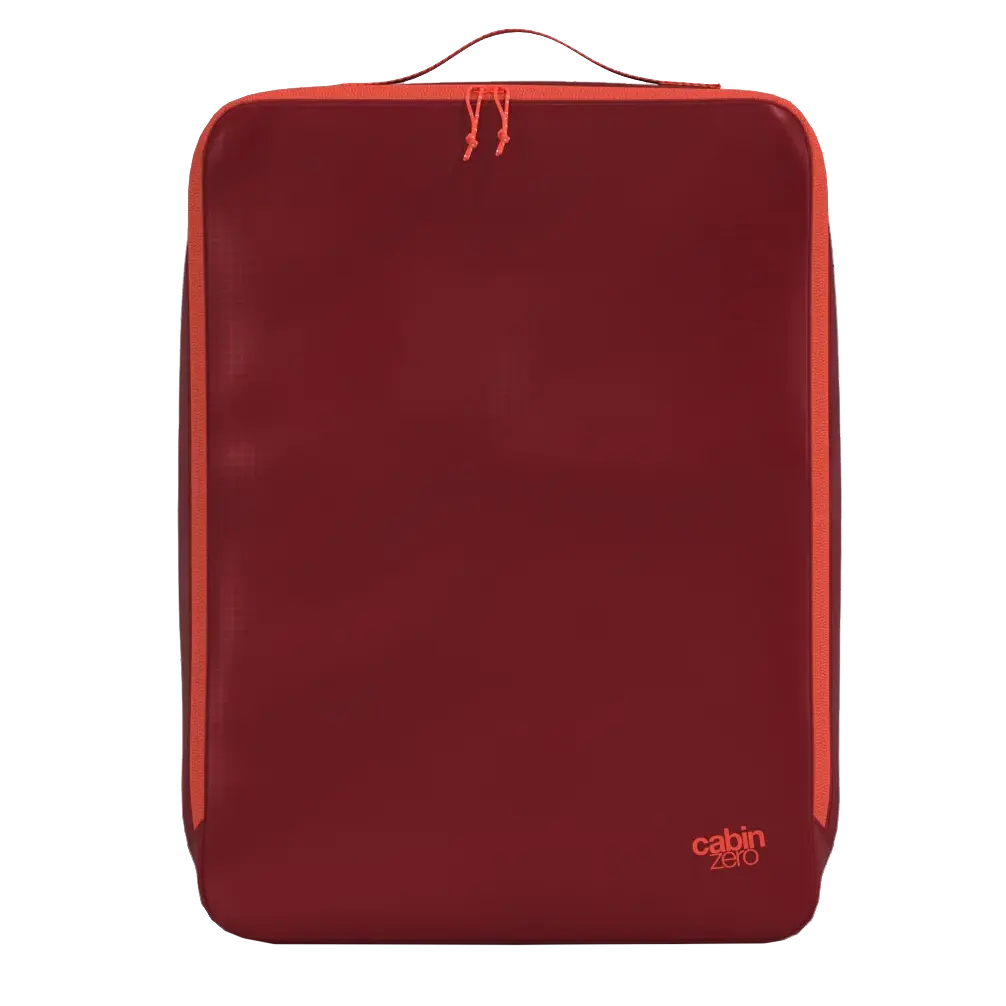 CabinZero Ultralight Packing Cube Large 35 cm in Fiesta Red - Frontansicht mit Griff oben