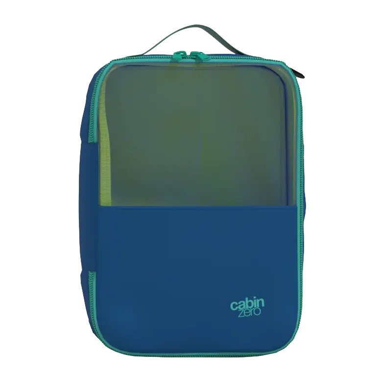 CabinZero Lux Packing Cube Medium 25 cm - Capri Blue Vorderansicht mit Griff oben