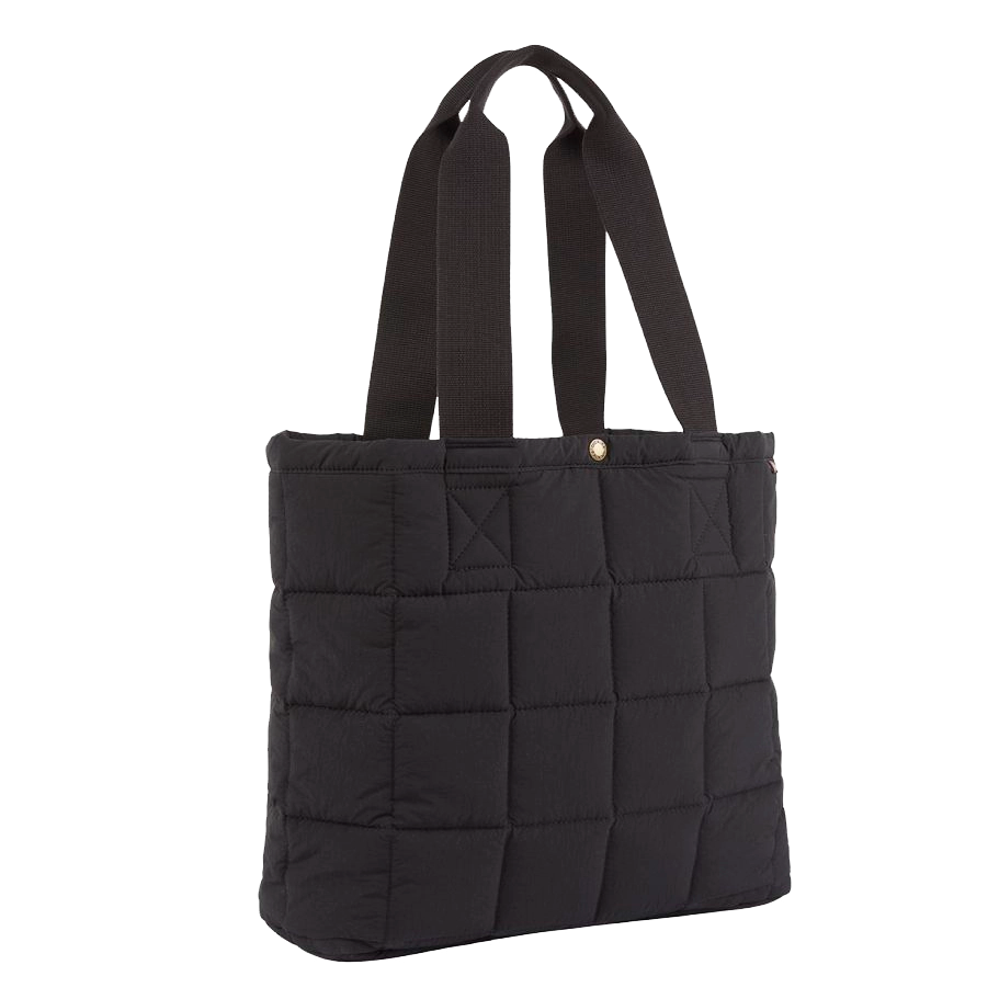 Black quilted nylon tote bag on sale