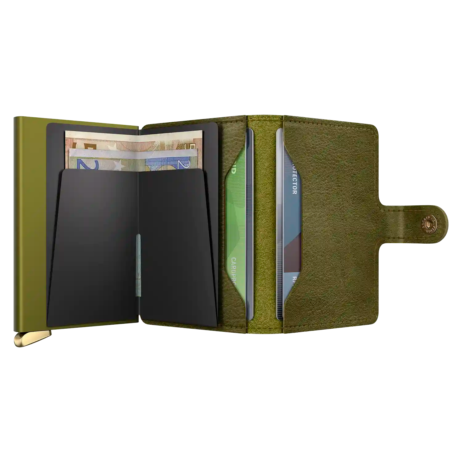 Innenansicht Secrid Premium Kollektion Miniwallet Basco Olive 10 cm mit Cardprotector