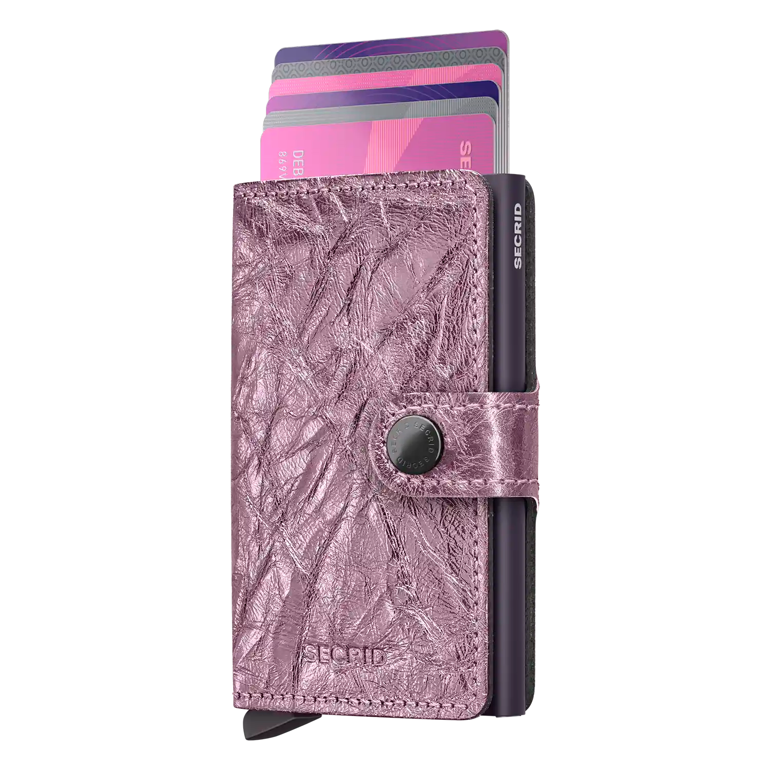 Secrid Miniwallet Pink Crunch - Strukturiertes Leder mit metallischem Bronze-Finish

