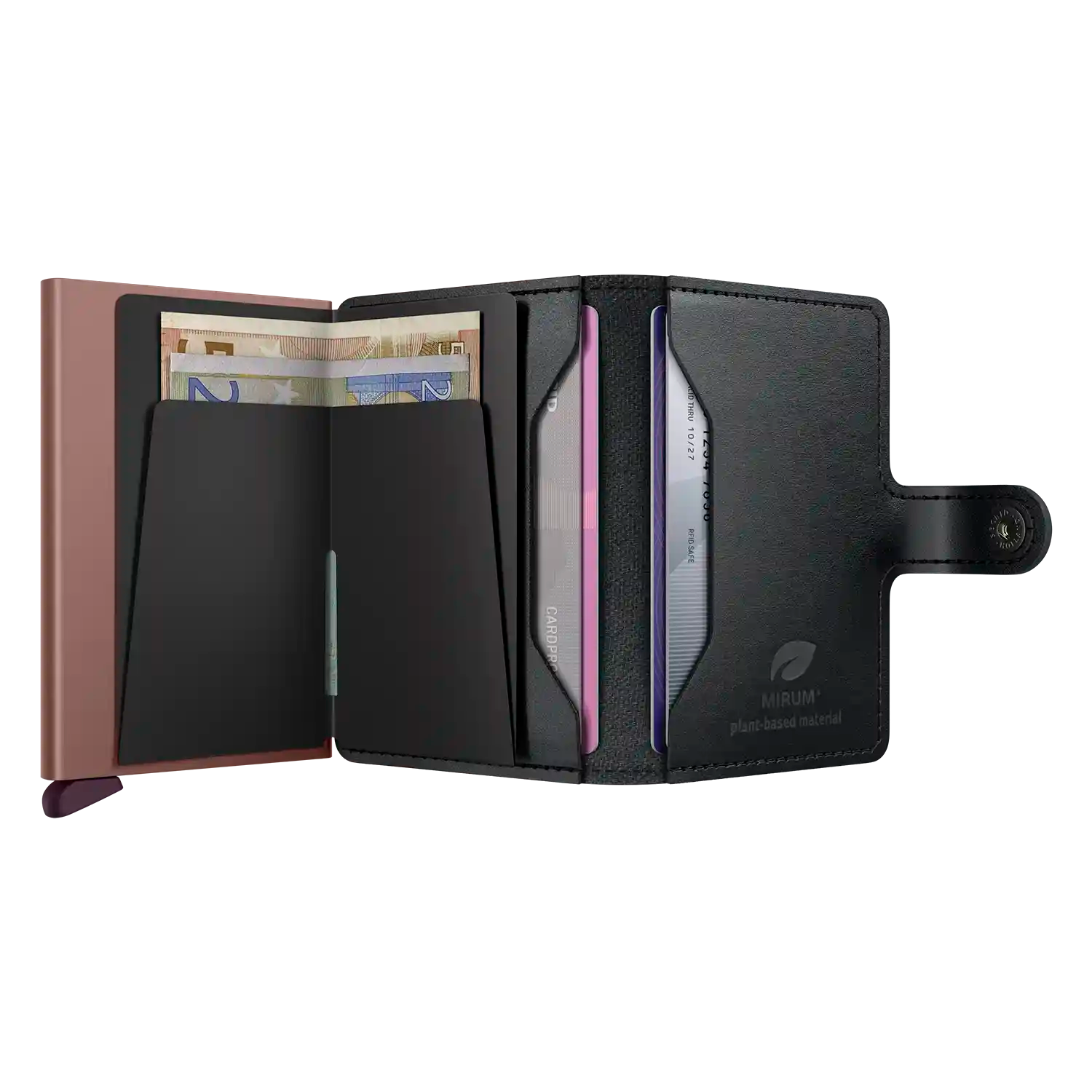 Secrid Miniwallet Mirum Black-Rose geöffnet - Vegane Geldbörse mit Scheinfach