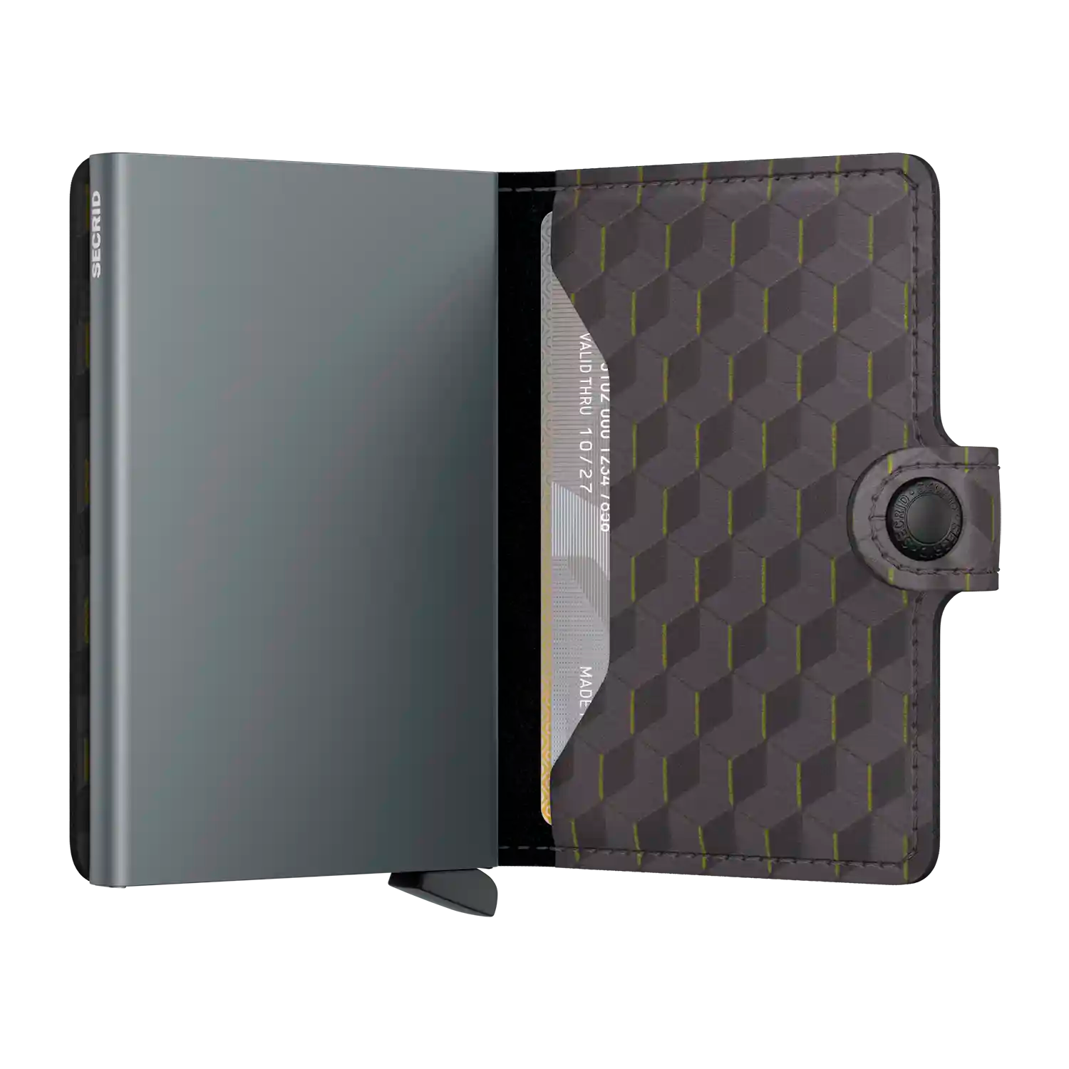 Secrid Wallets Miniwallet Optical 10 cm in Grey-Yellow - Aufgeklappte Ansicht mit Kartnfächern ohne Münzfach