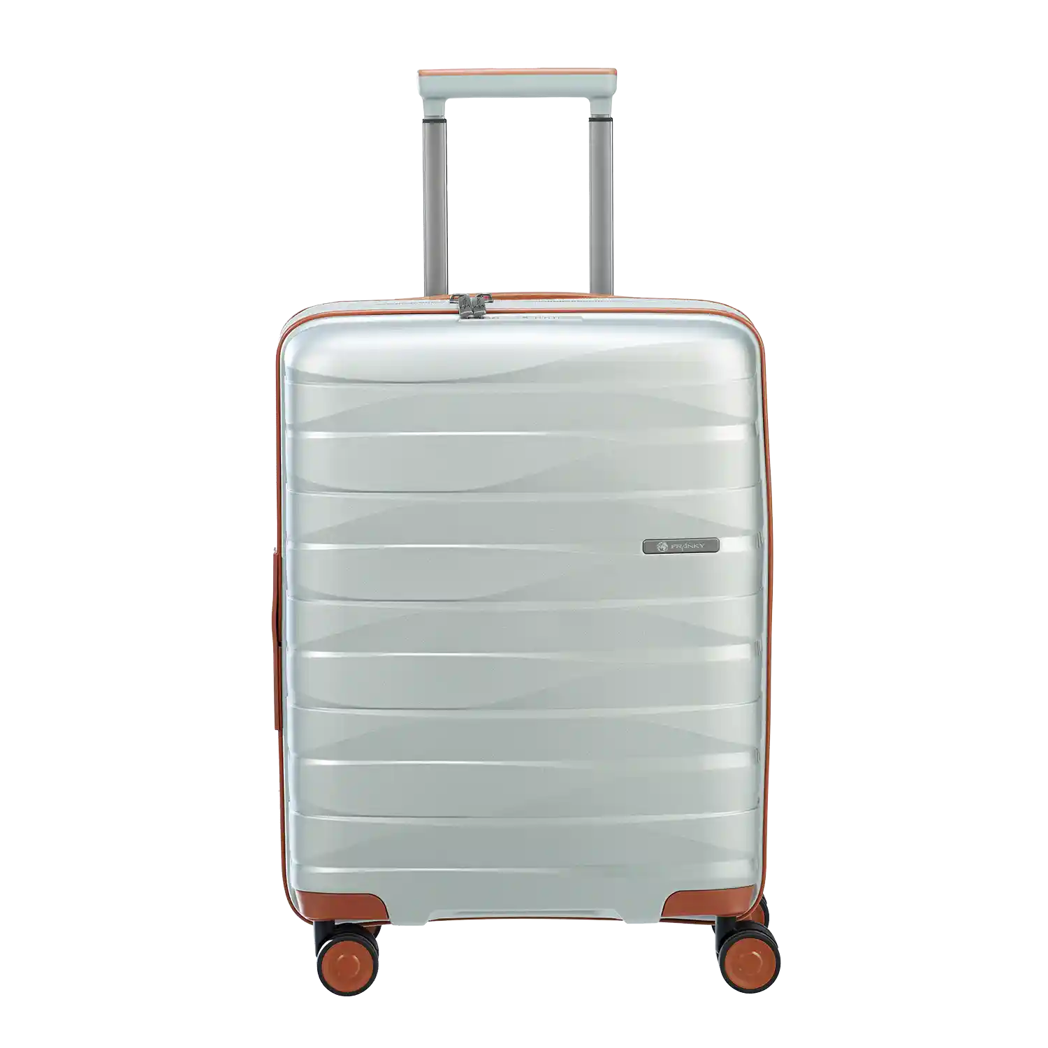 Frontansicht koffer-direkt.de PP21 Trolley 55 cm Silber Metallic – kompakter 4-Rollen Koffer für Kurzreisen
