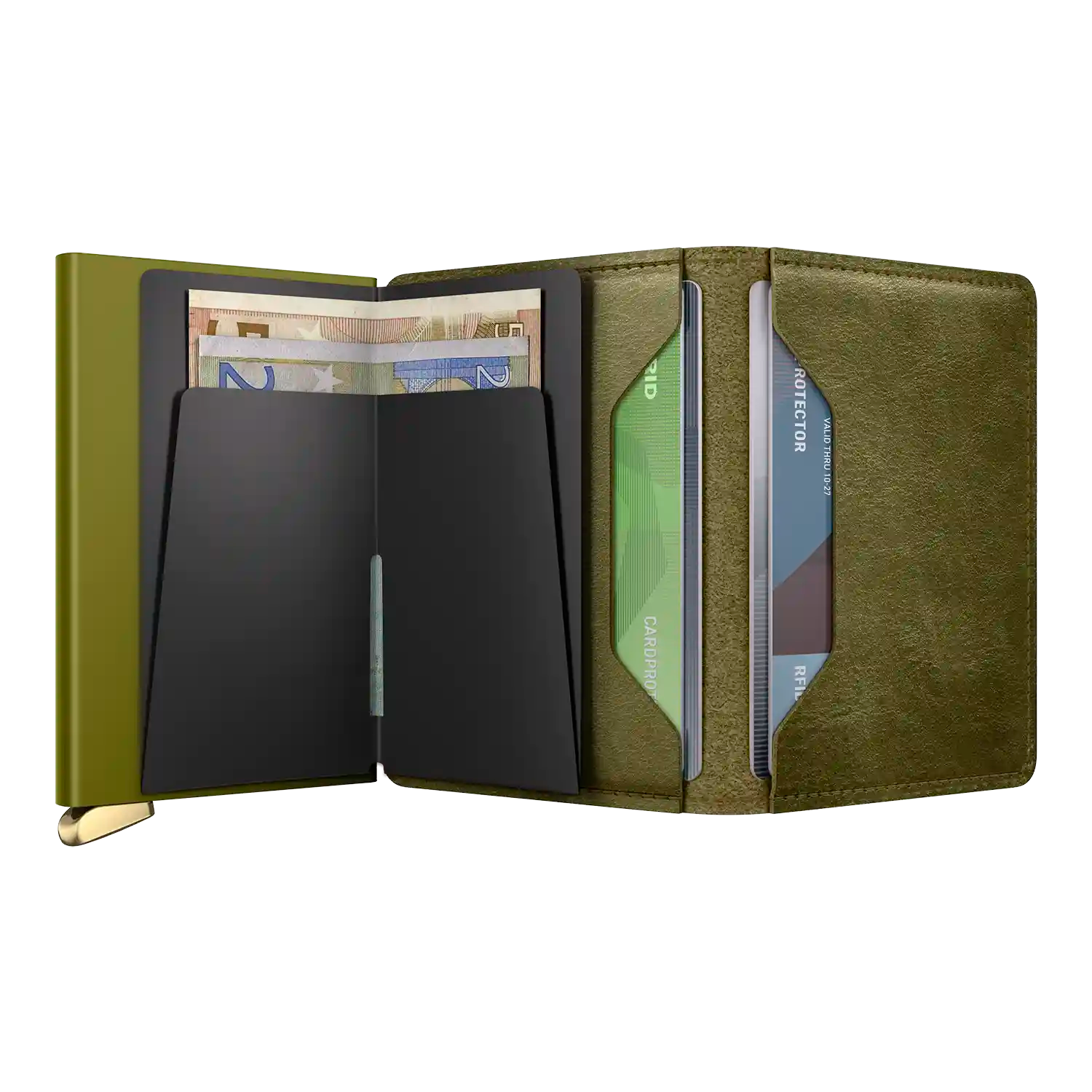 nnenansicht Secrid Premium Kollektion Slimwallet Basco 10 cm Olive mit Cardprotector