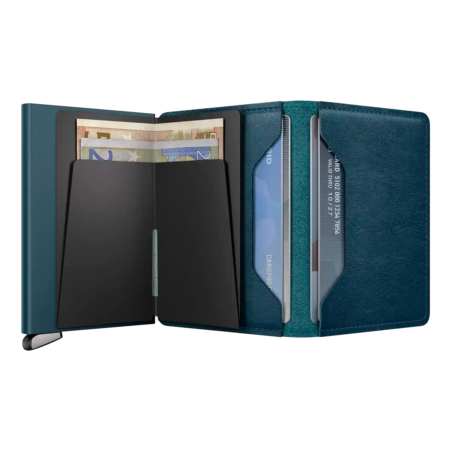 Innenansicht Secrid Premium Kollektion Slimwallet Basco Teal 10 cm mit Cardprotector