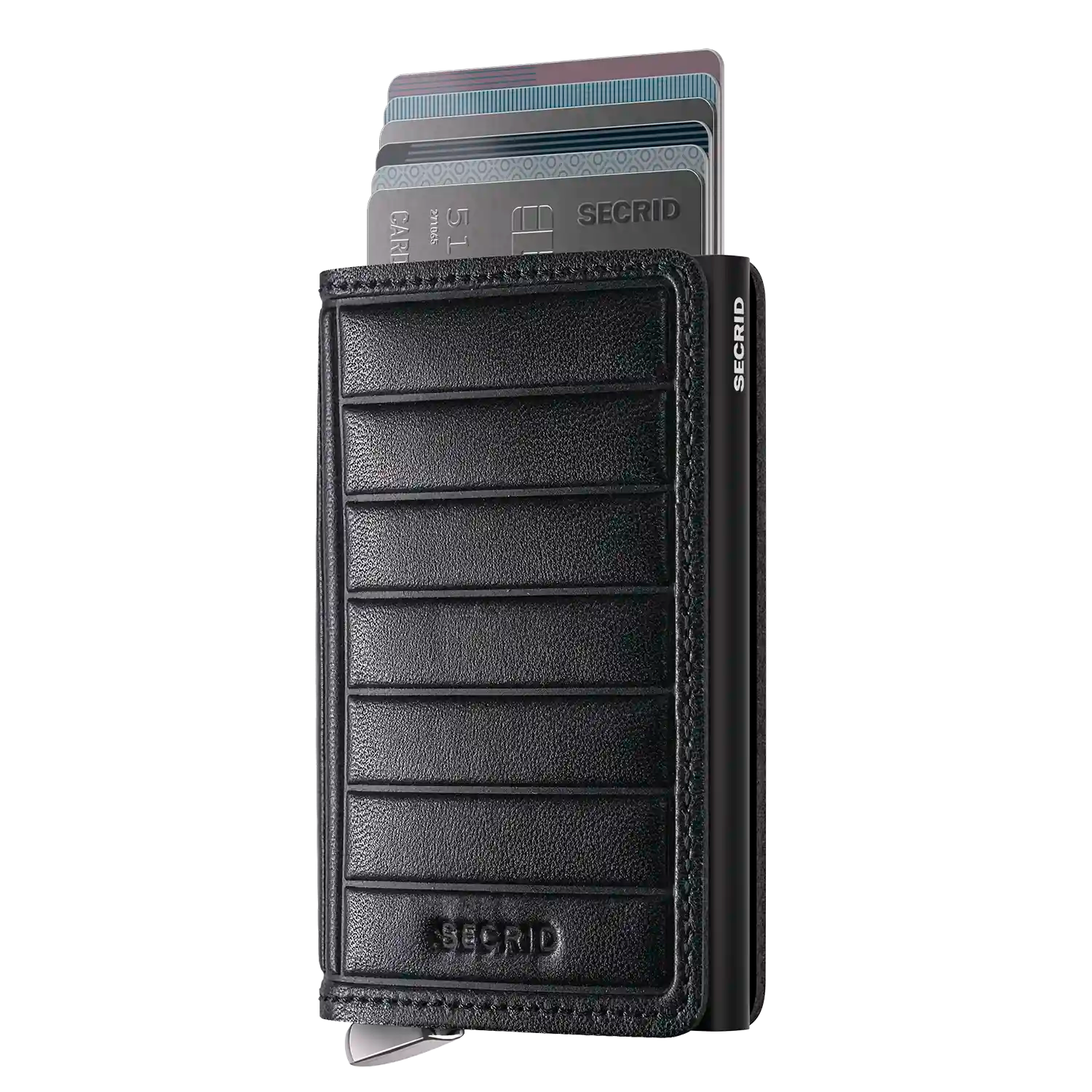 Secrid Slimwallet Emboss Lines Black Premium Kollektion 10 cm Wallet aus geprägtem Leder