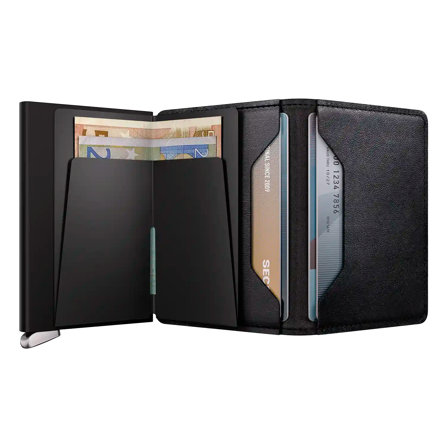 Innenansicht Secrid Premium Kollektion Slimwallet Emboss Lines Black 10 cm mit Cardprotector