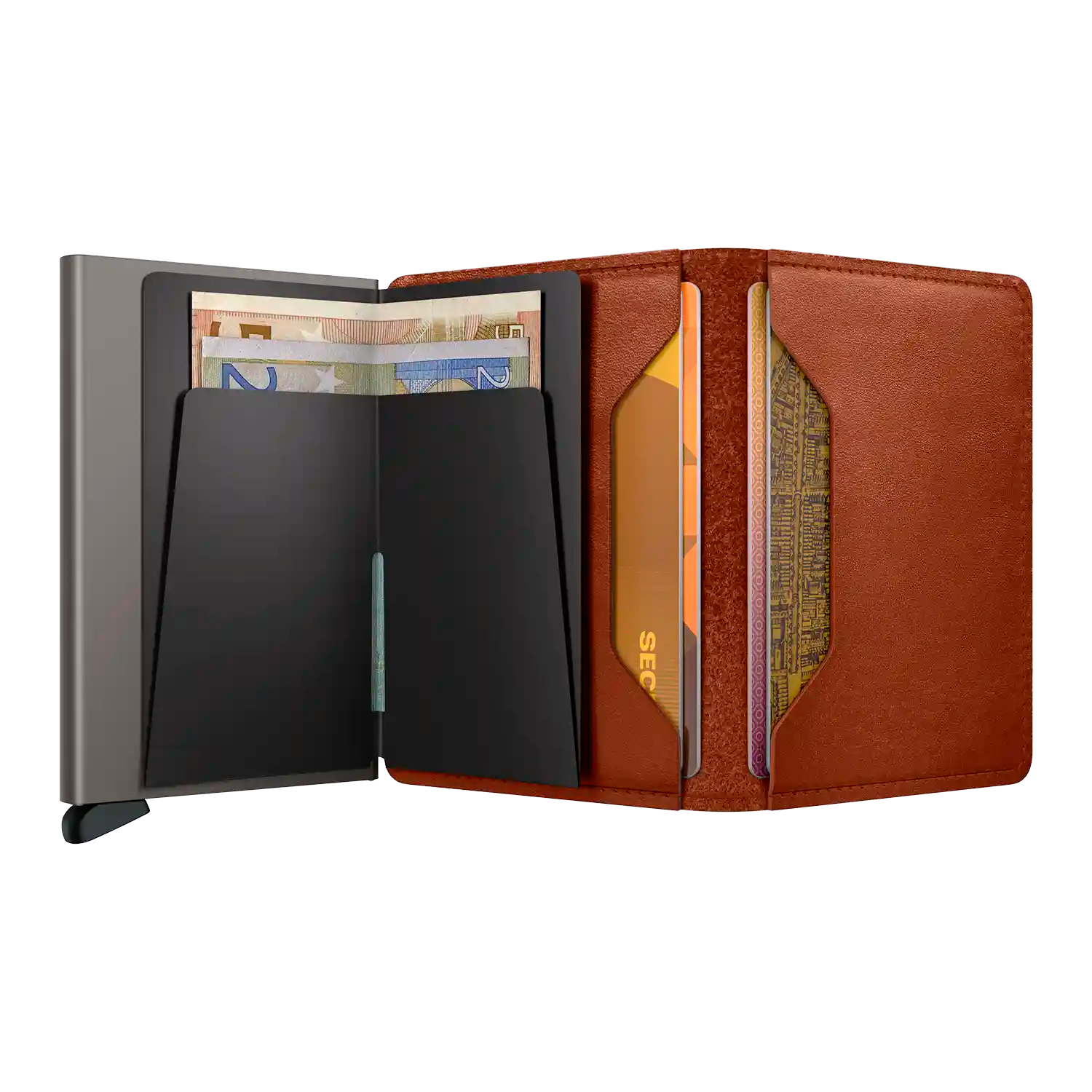 Secrid Slimwallet Texano Saddle geöffnet - Kompakte Geldbörse mit Scheinfach