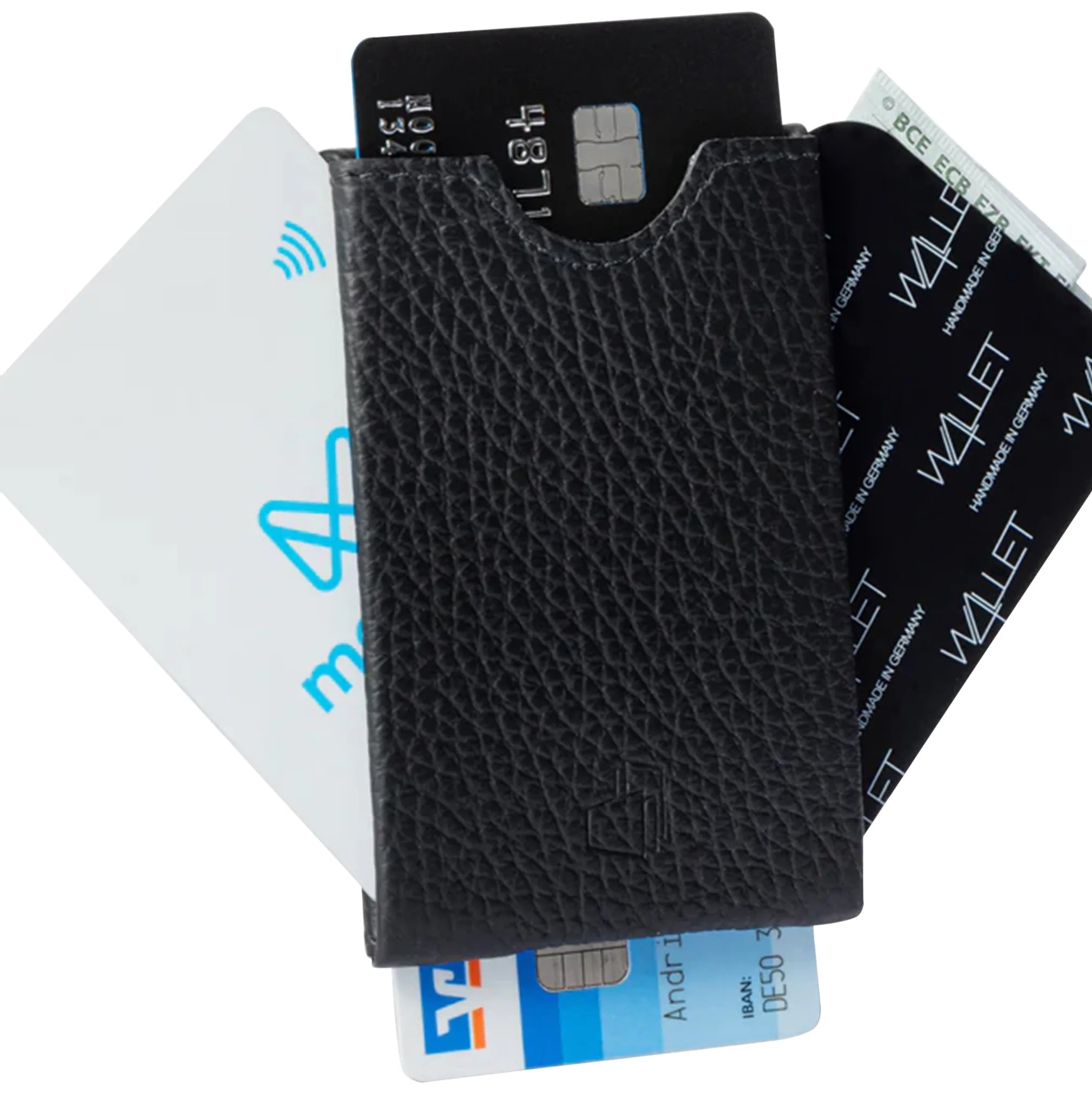 W4llet structured leather credit card holder 9 cm - black