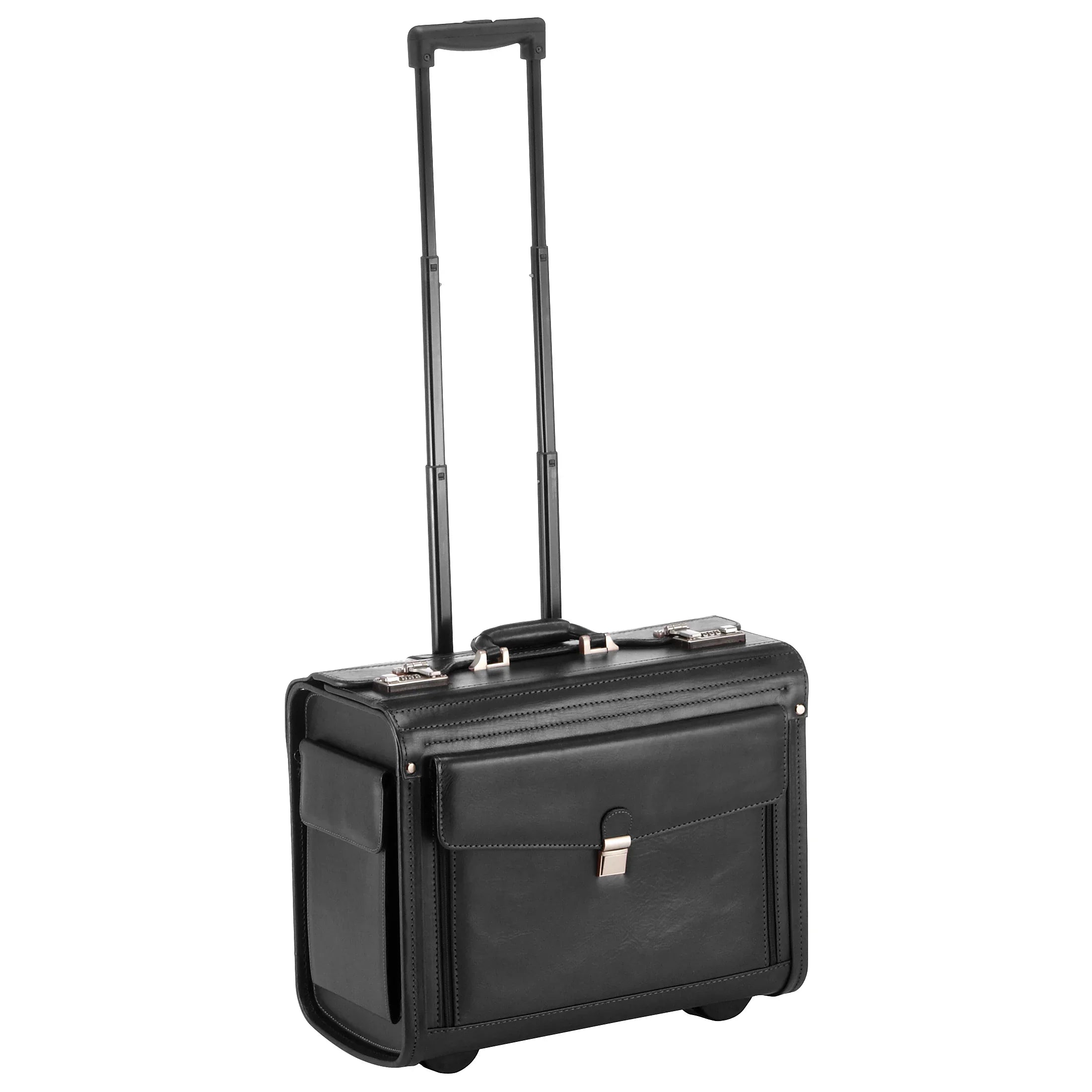 Dermata leather pilot case on wheels with compartment 45 cm - black