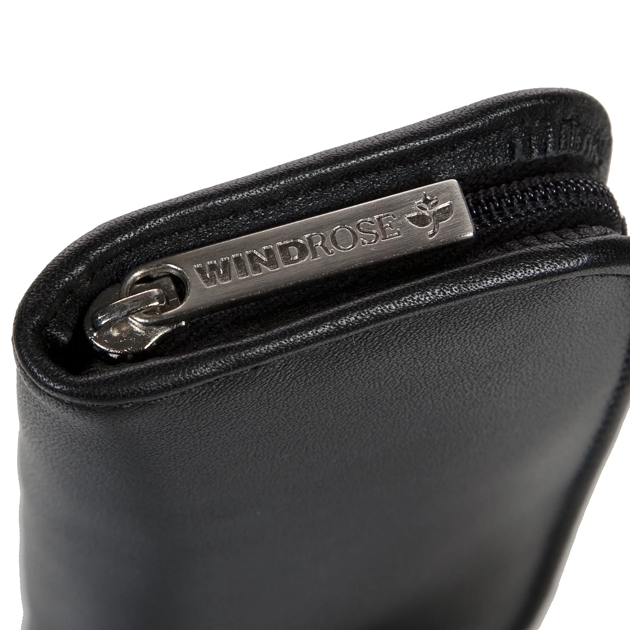 Windrose Nappa Manicure Reißverschluss Etui aus Leder - schwarz