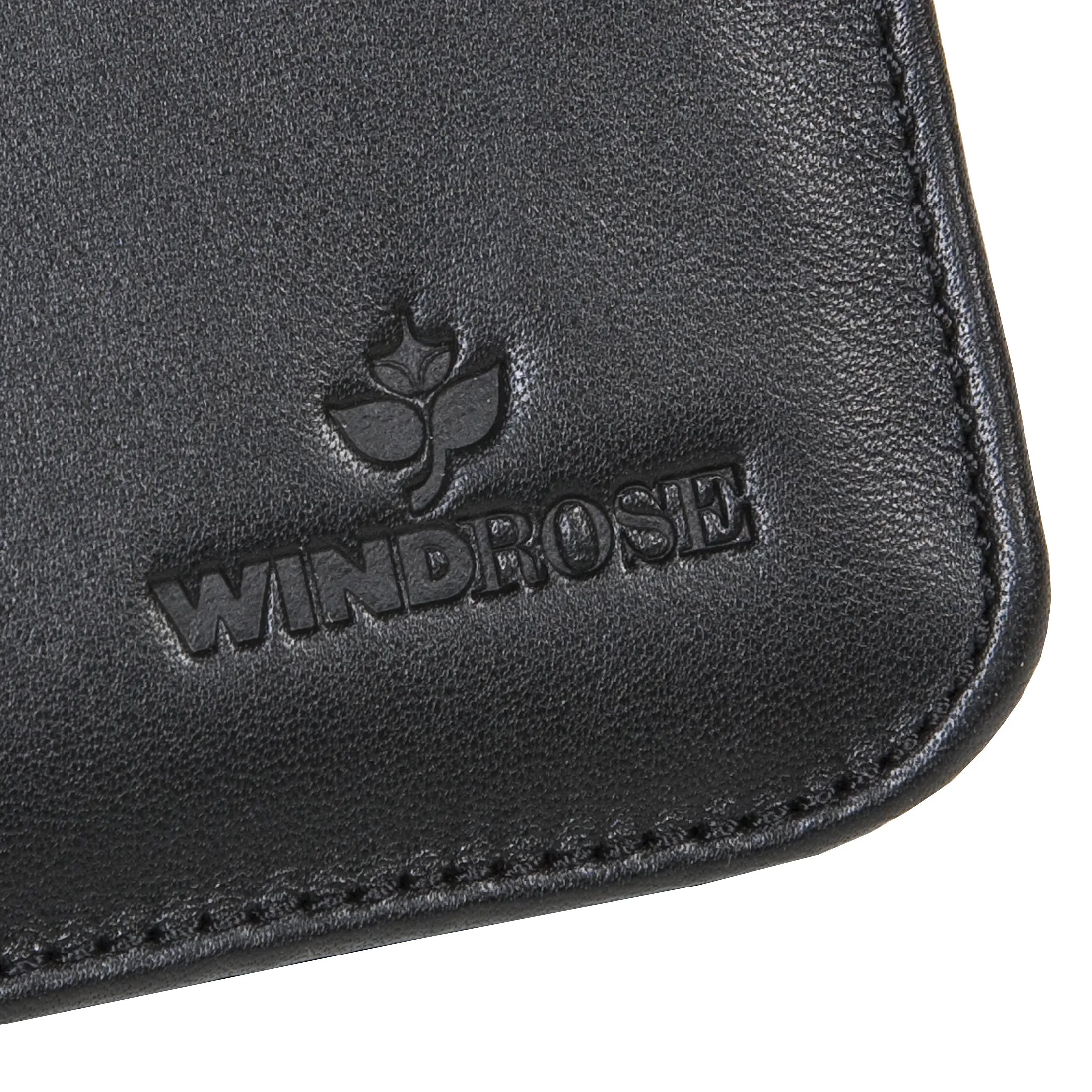 Windrose Nappa Manicure Reißverschluss Etui aus Leder - schwarz