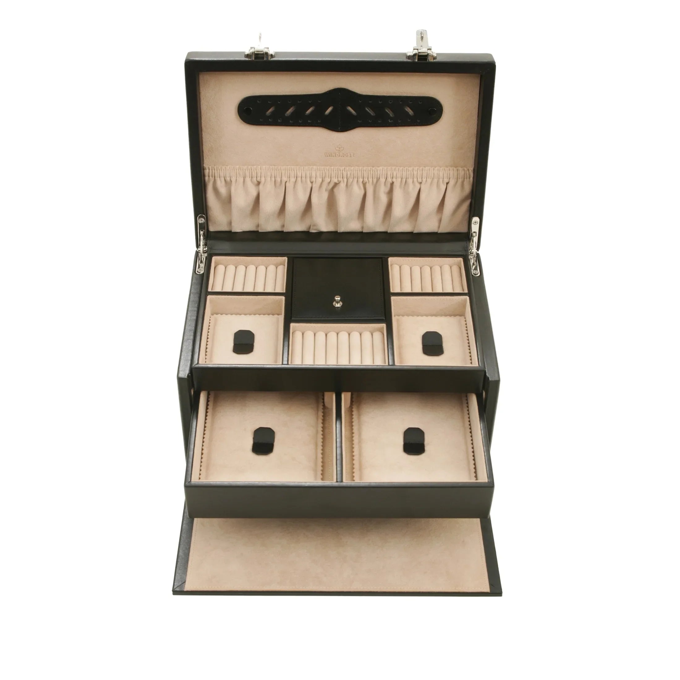 Windrose Ambiance jewelry case / watch case 3 shelves made of leather - black