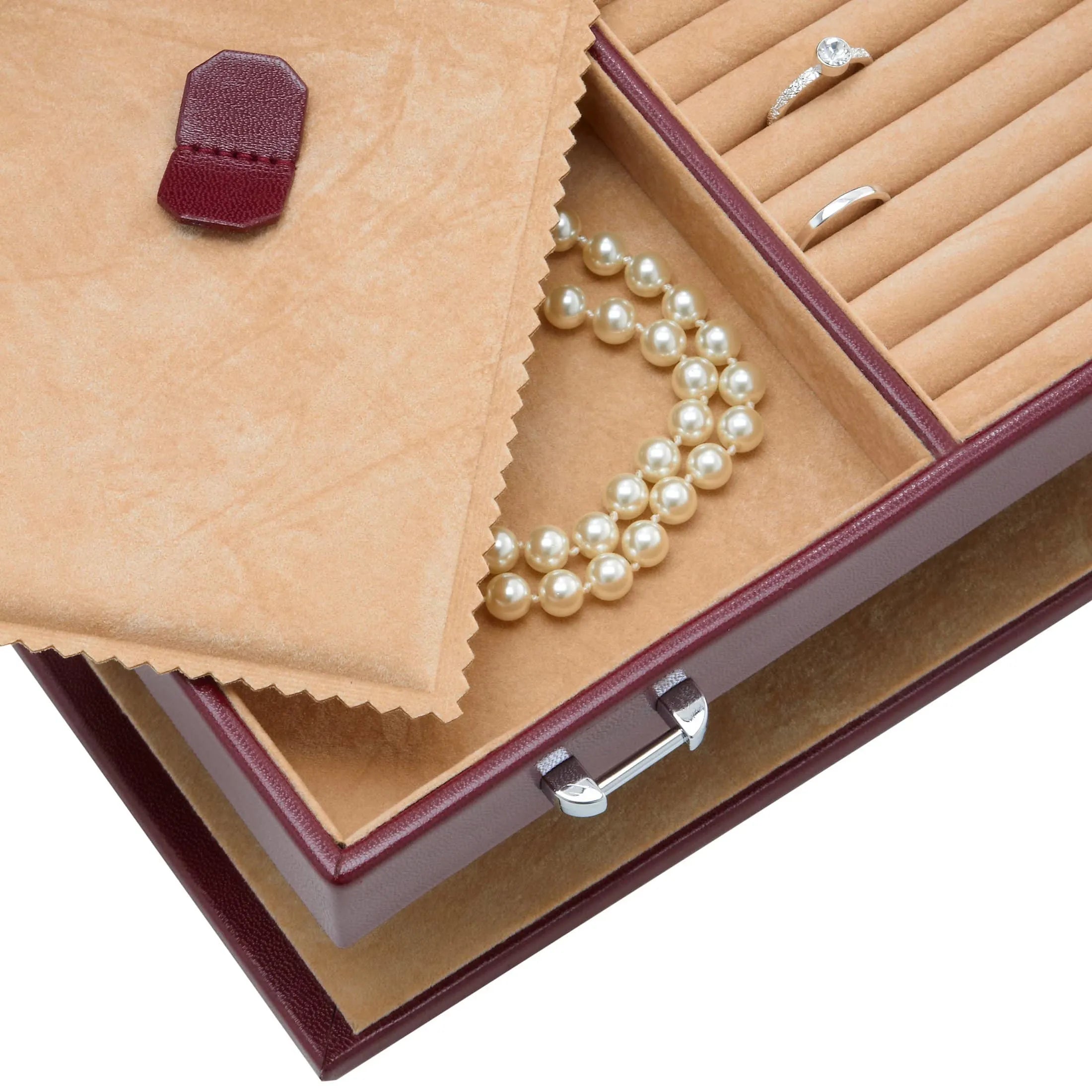Coffret à bijoux Windrose Merino 6 niveaux avec pochette à bijoux intégrée 37 cm - noir
