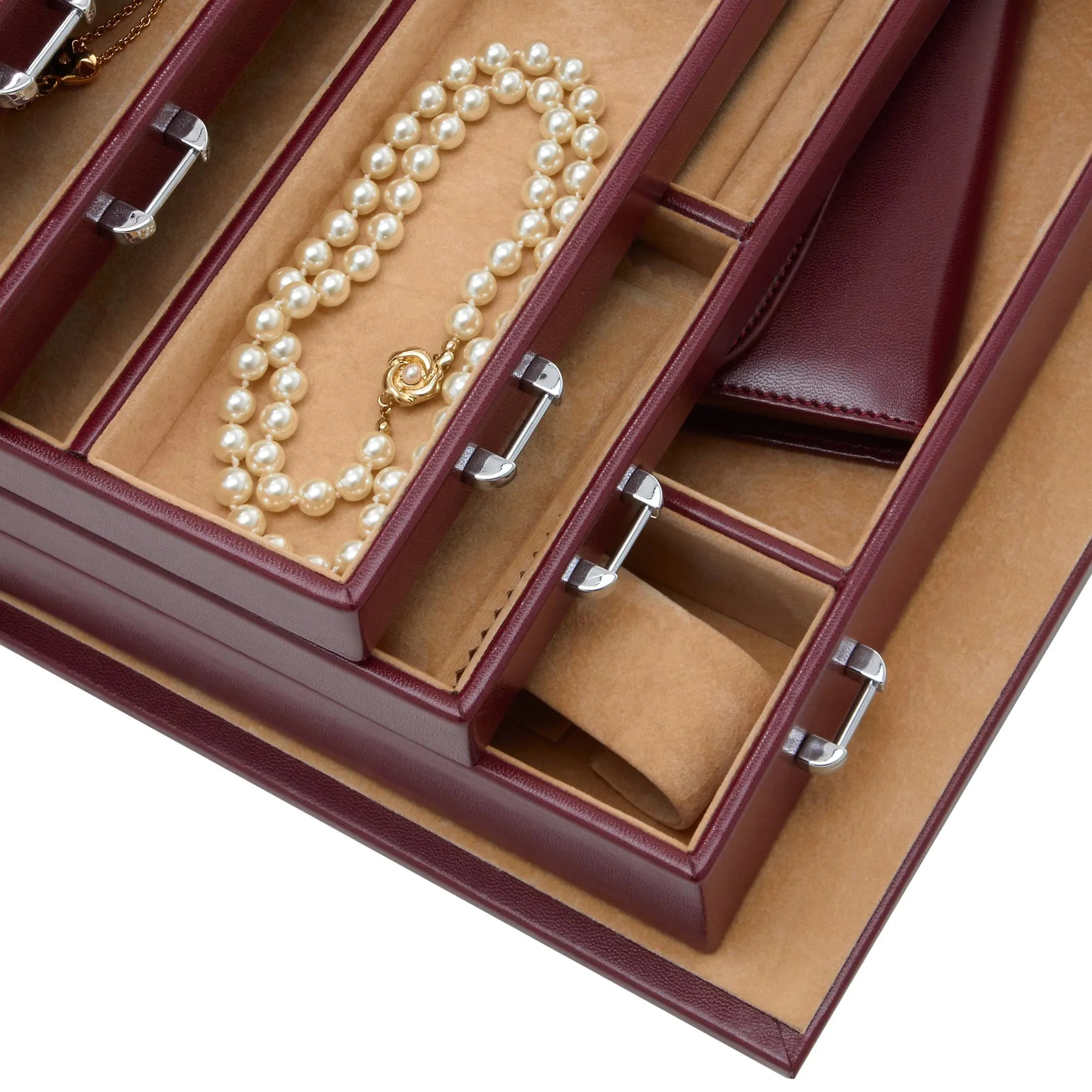 Coffret à bijoux Windrose Merino 6 niveaux avec pochette à bijoux intégrée 37 cm - noir
