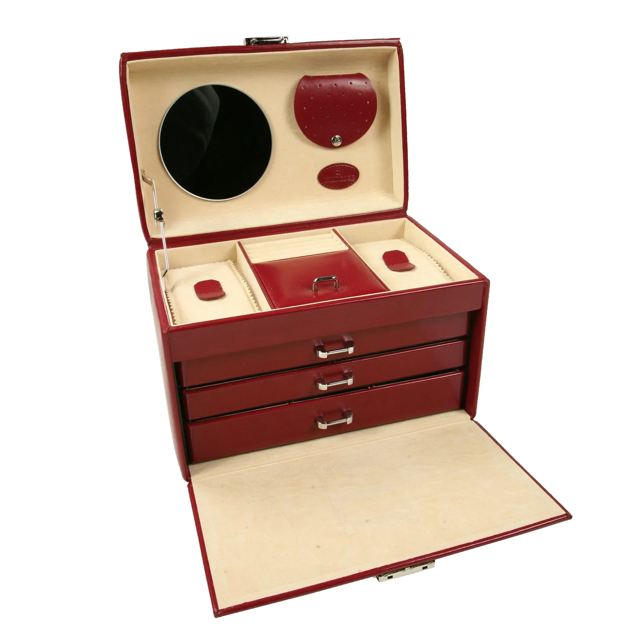 Windrose Merino jewelry case 4 shelves 24 cm - red