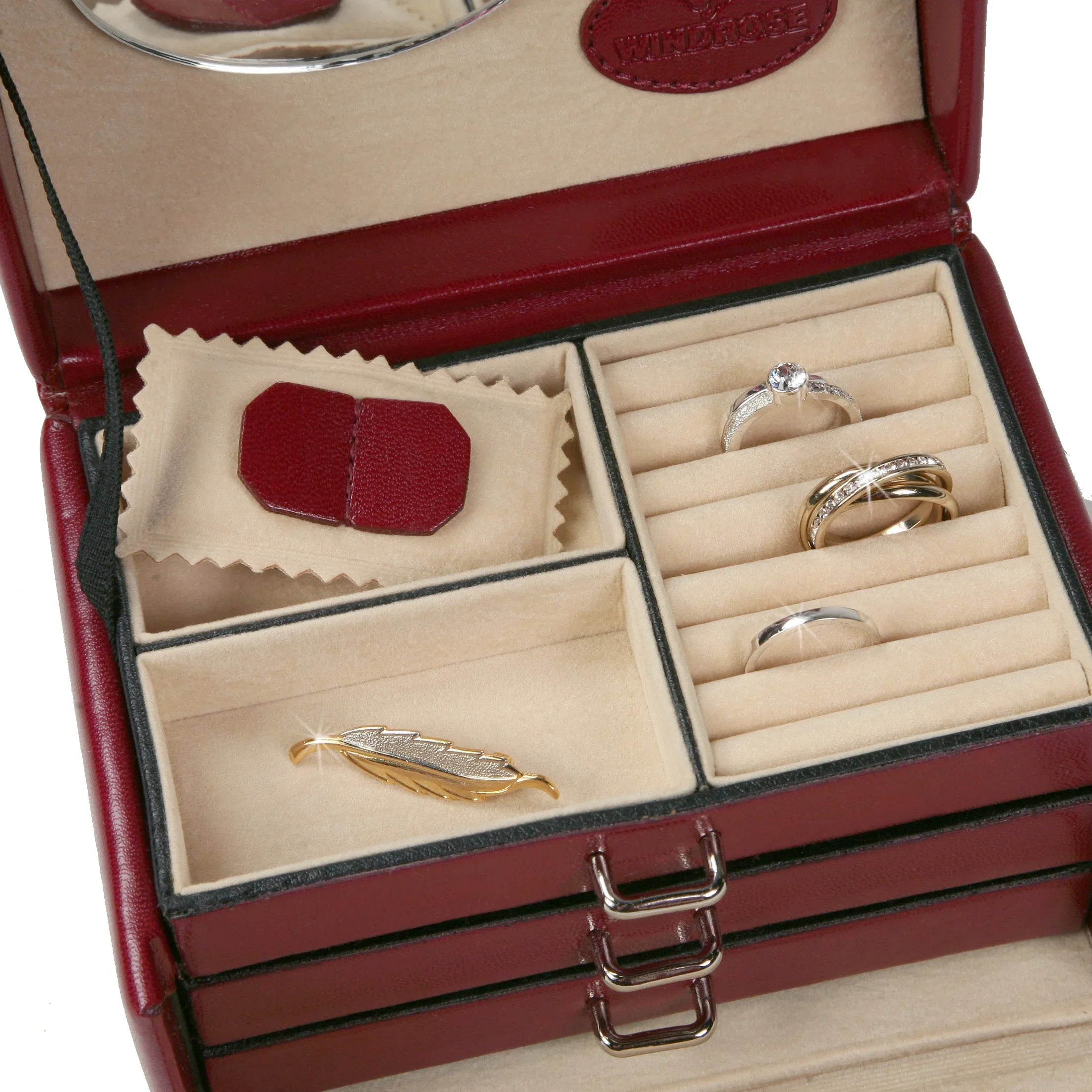 Petite boîte à bijoux Windrose Merino 15 cm - rouge