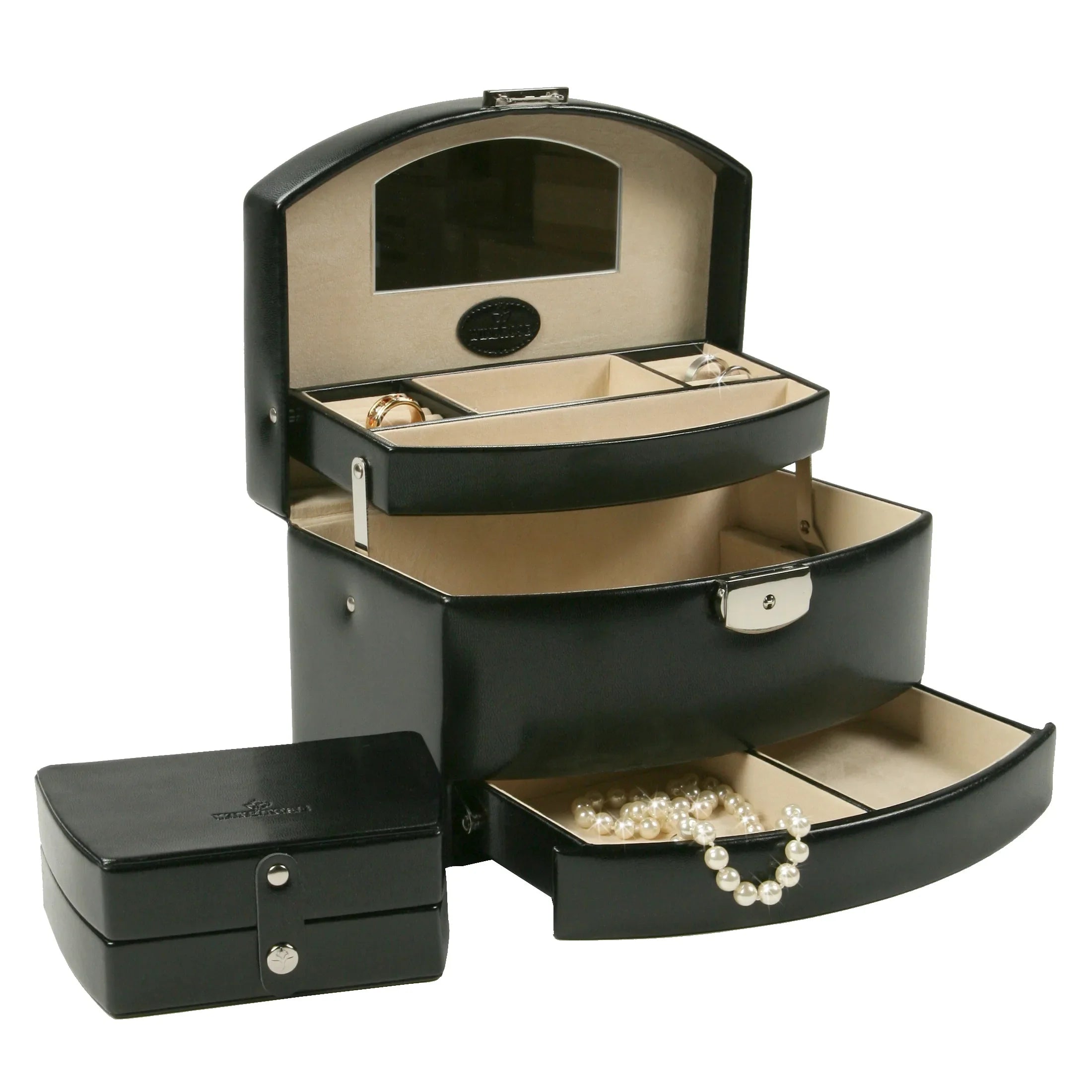 Windrose Merino automatic jewelry case with insert 23 cm - black