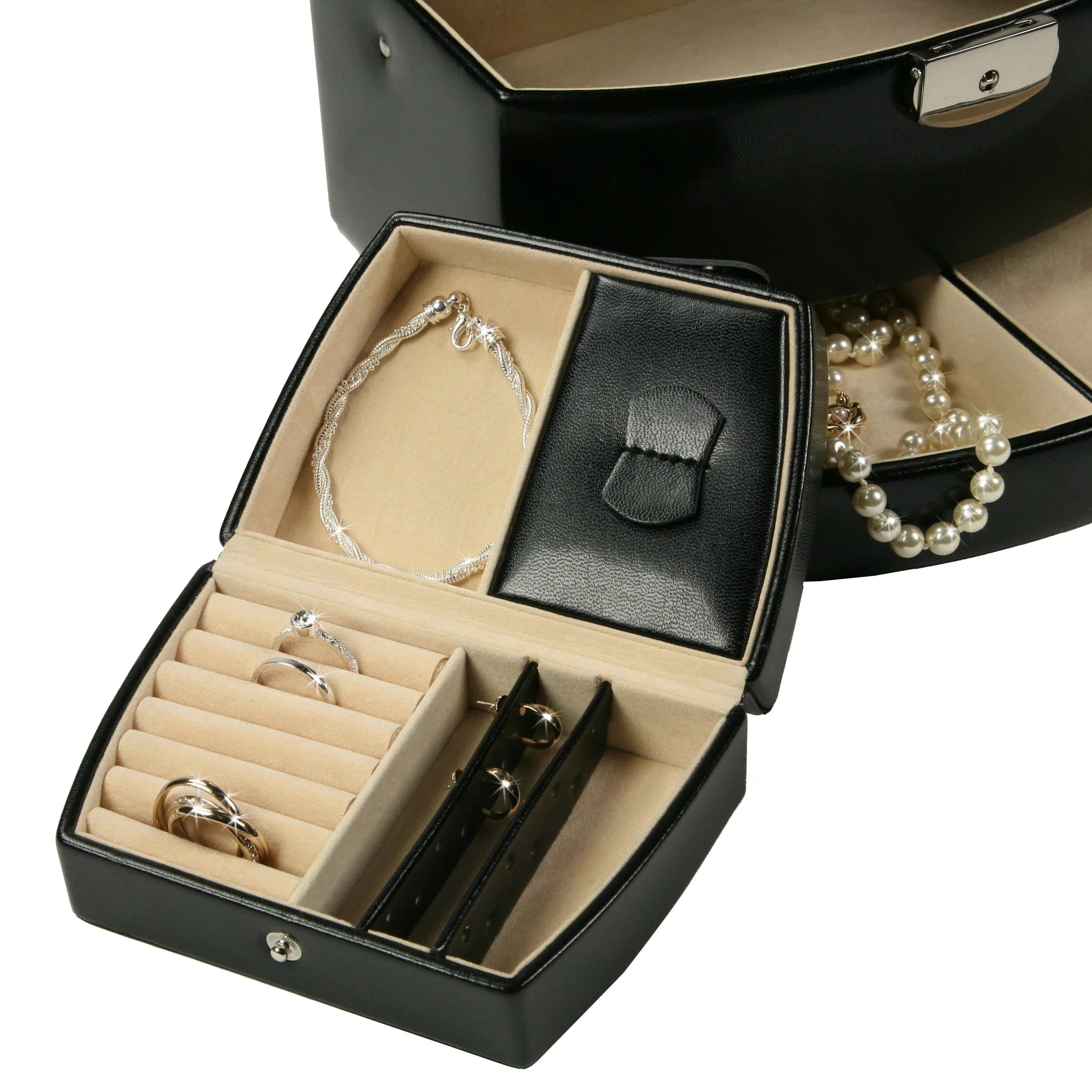 Étui à bijoux automatique Windrose Merino avec insert 23 cm - noir